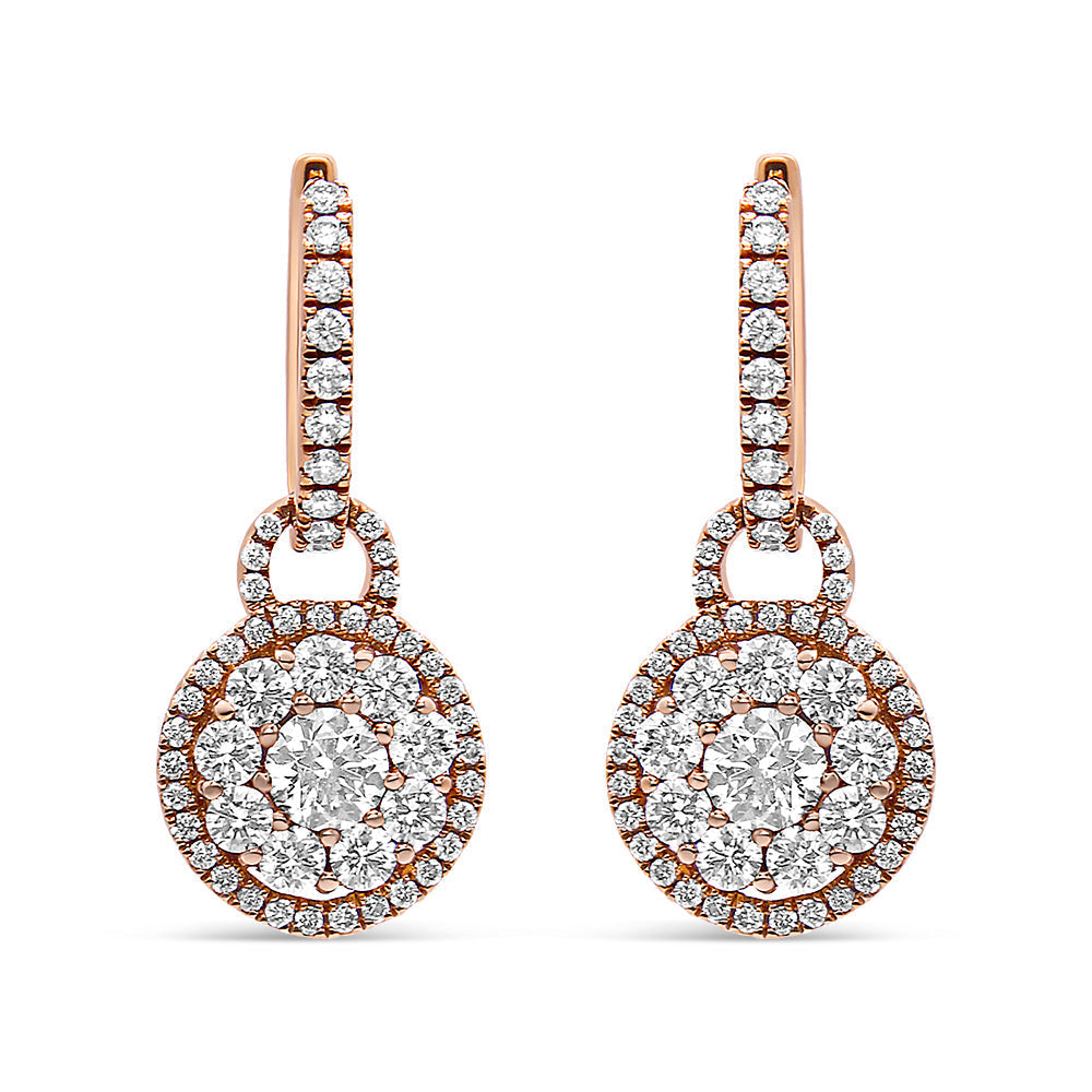 18K Rose Gold 1 1/2 Cttw Round Shaped Diamond Composite Drop and Dangle Leverback Earrings (F-G Color, VS1-VS2 Clarity) DestGlow