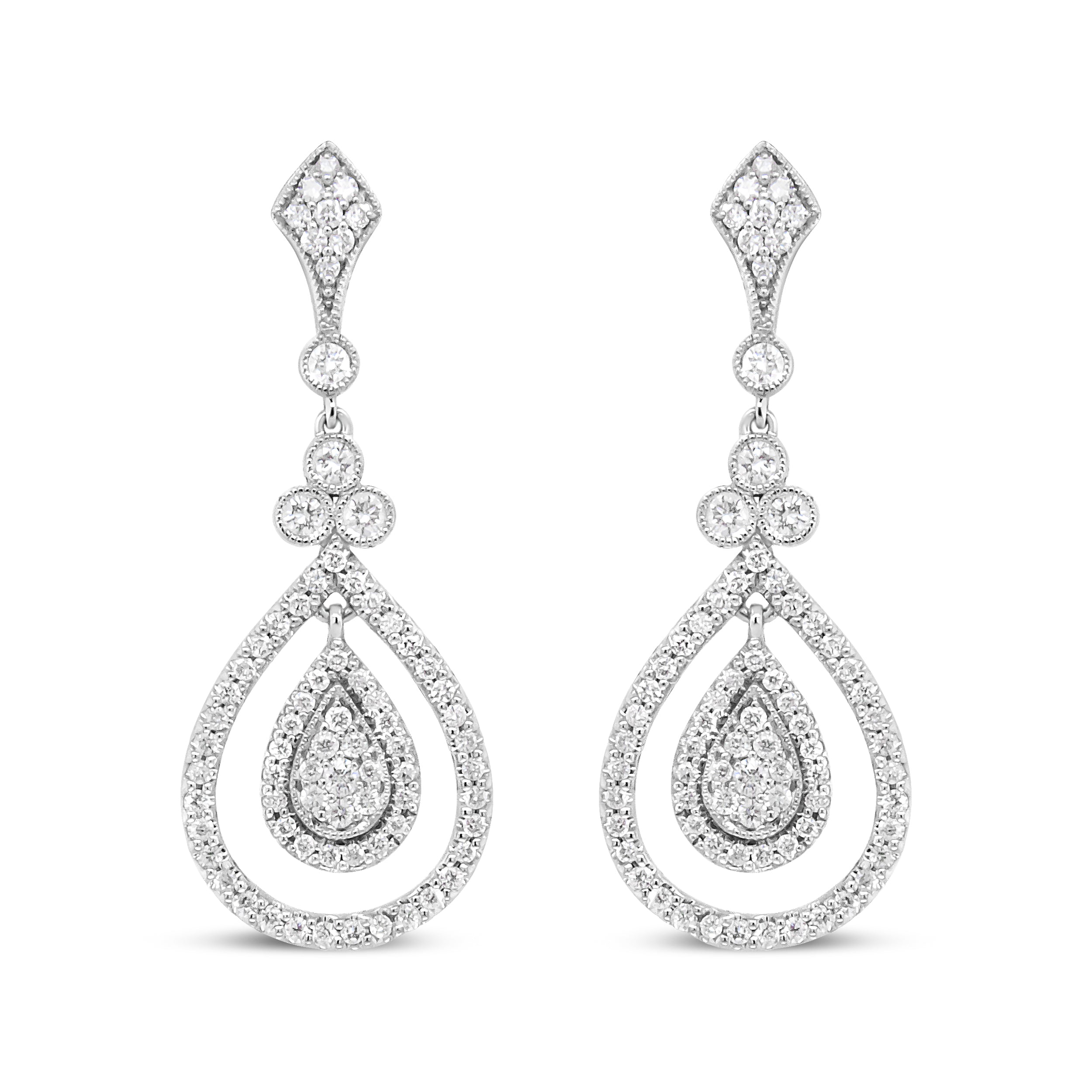 18K White Gold 1 1/4 Cttw Round Diamond Openwork Teardrop-Shaped Dangle Earrings (F-G Color, VS1-VS2 Clarity) by Bids.com