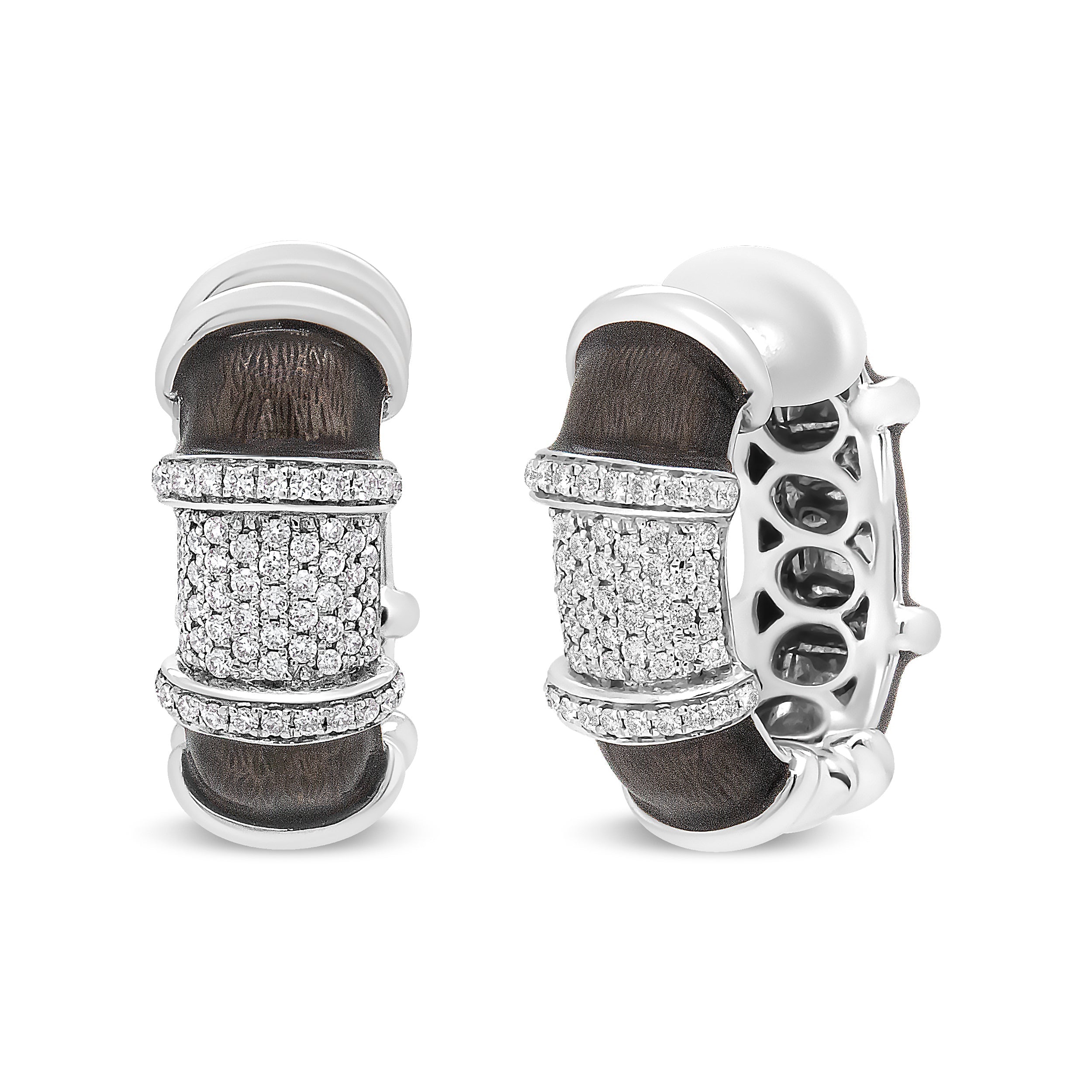 18K White Gold Flash Plated .925 Sterling Silver Clear Graphite Grey Enamel 5/8 Cttw Round Diamonds Huggie Hoop Earrings (F-G Color, VS1-VS2 Clarity) by Bids.com