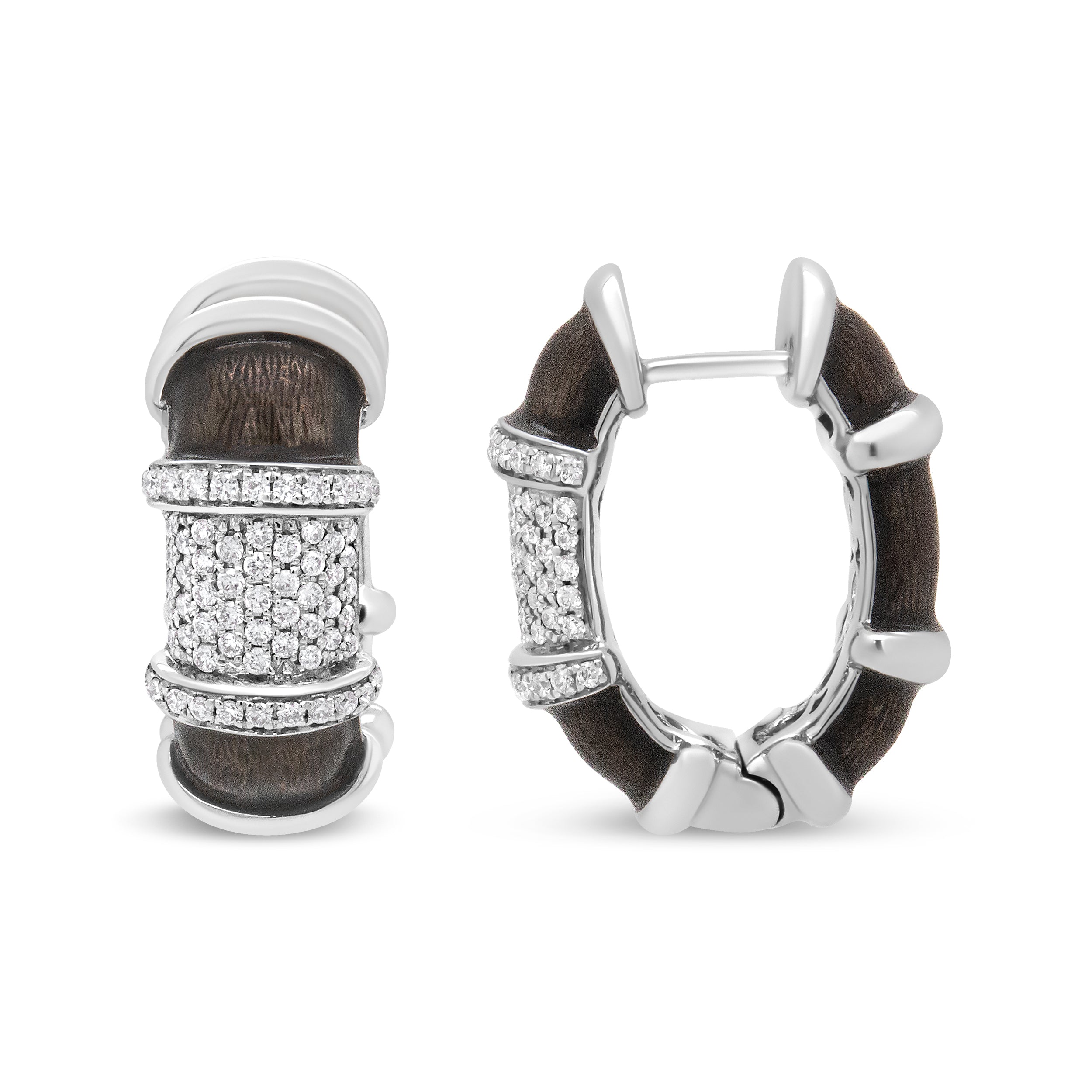18K White Gold Flash Plated .925 Sterling Silver Clear Graphite Grey Enamel 5/8 Cttw Round Diamonds Huggie Hoop Earrings (F-G Color, VS1-VS2 Clarity) by Bids.com
