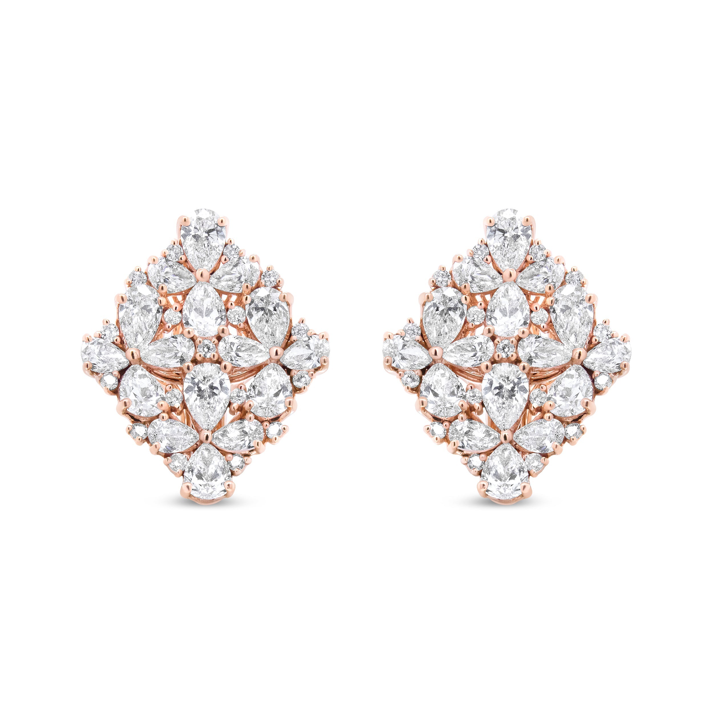 18K Rose Gold 8 1/3 Cttw Pear and Round Diamond Floral Cluster Omega Earrings (F-G Color, VS1-VS2 Clarity)