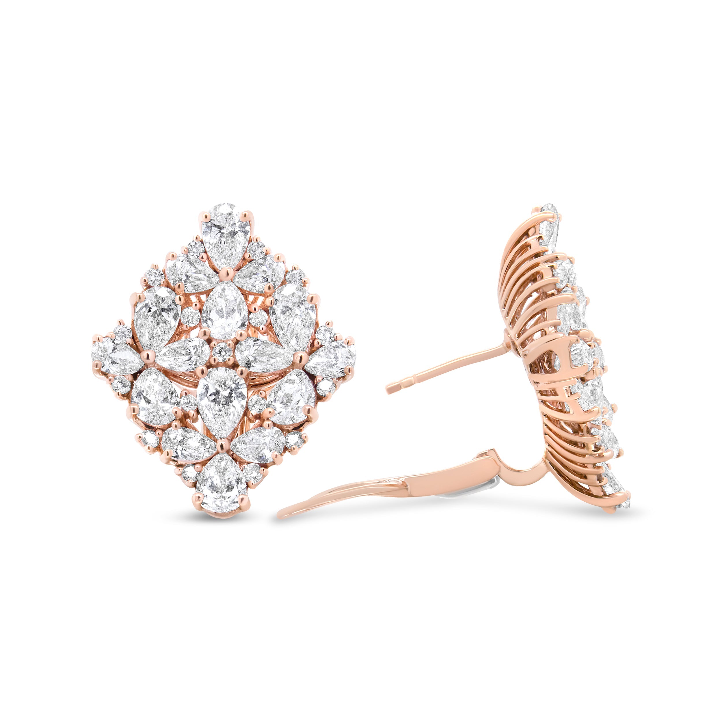 18K Rose Gold 8 1/3 Cttw Pear and Round Diamond Floral Cluster Omega Earrings (F-G Color, VS1-VS2 Clarity) by Bids.com