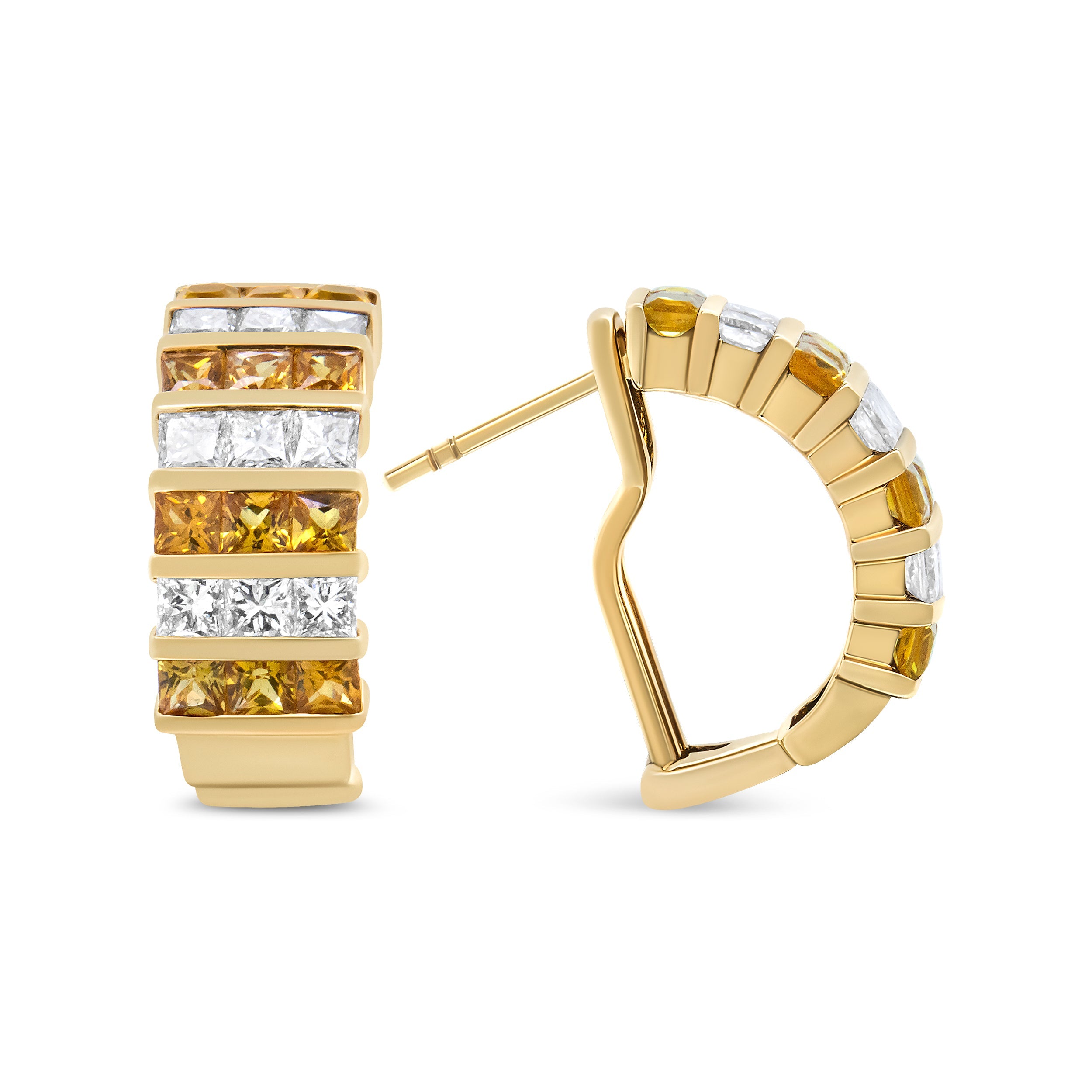 18K Yellow Gold 1 3/4 Cttw Invisible Set Princess Cut Diamond and 2.5mm Yellow Sapphire Huggie Hoop Earrings (F-G Color, VS1-VS2 Clarity) by Bids.com