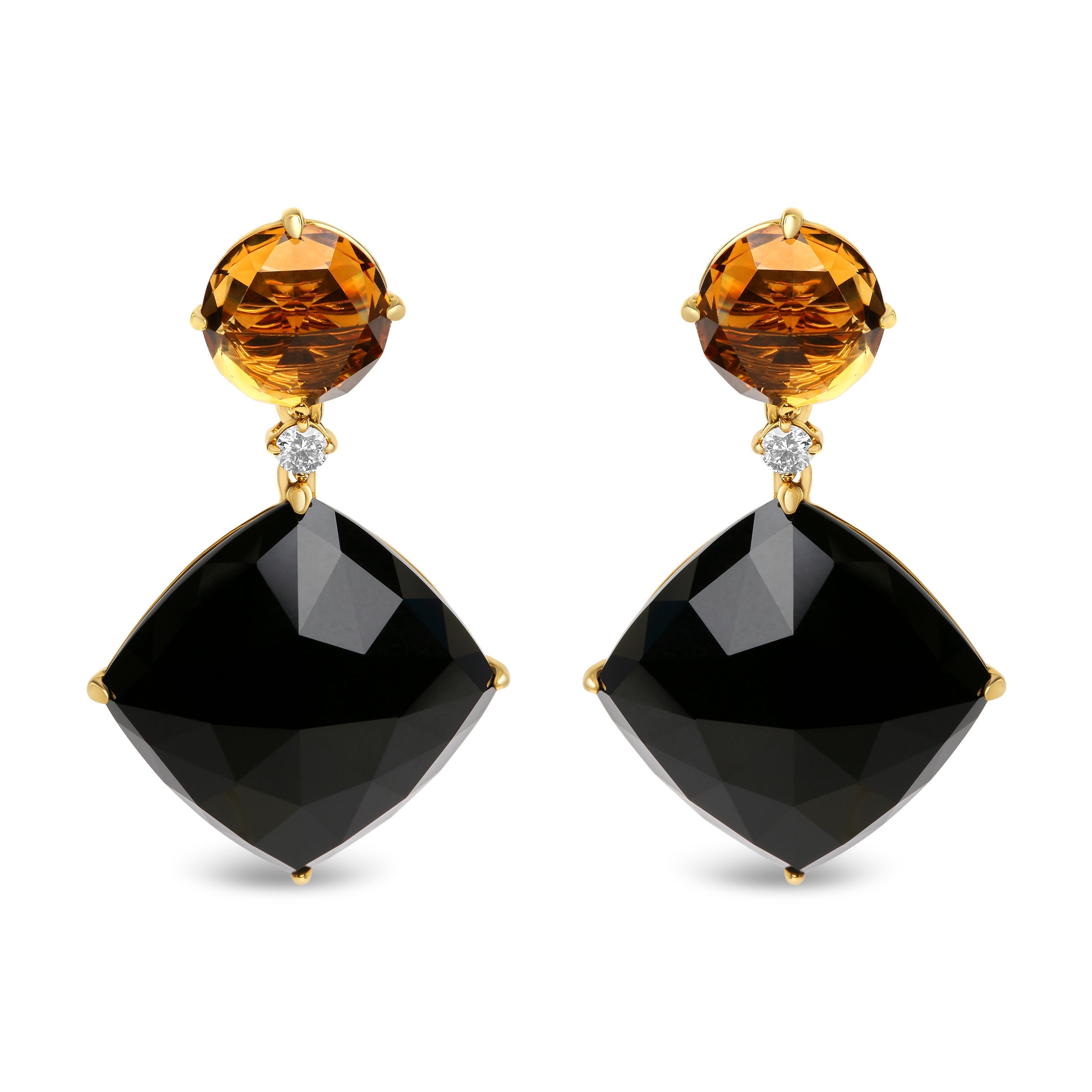 18K Yellow Gold 1/5 Cttw Diamond with Round Yellow Citrine and Cushion Cut Black Onyx Gemstone Dangle Earring (G-H Color, SI1-SI2 Clarity) by Bids.com
