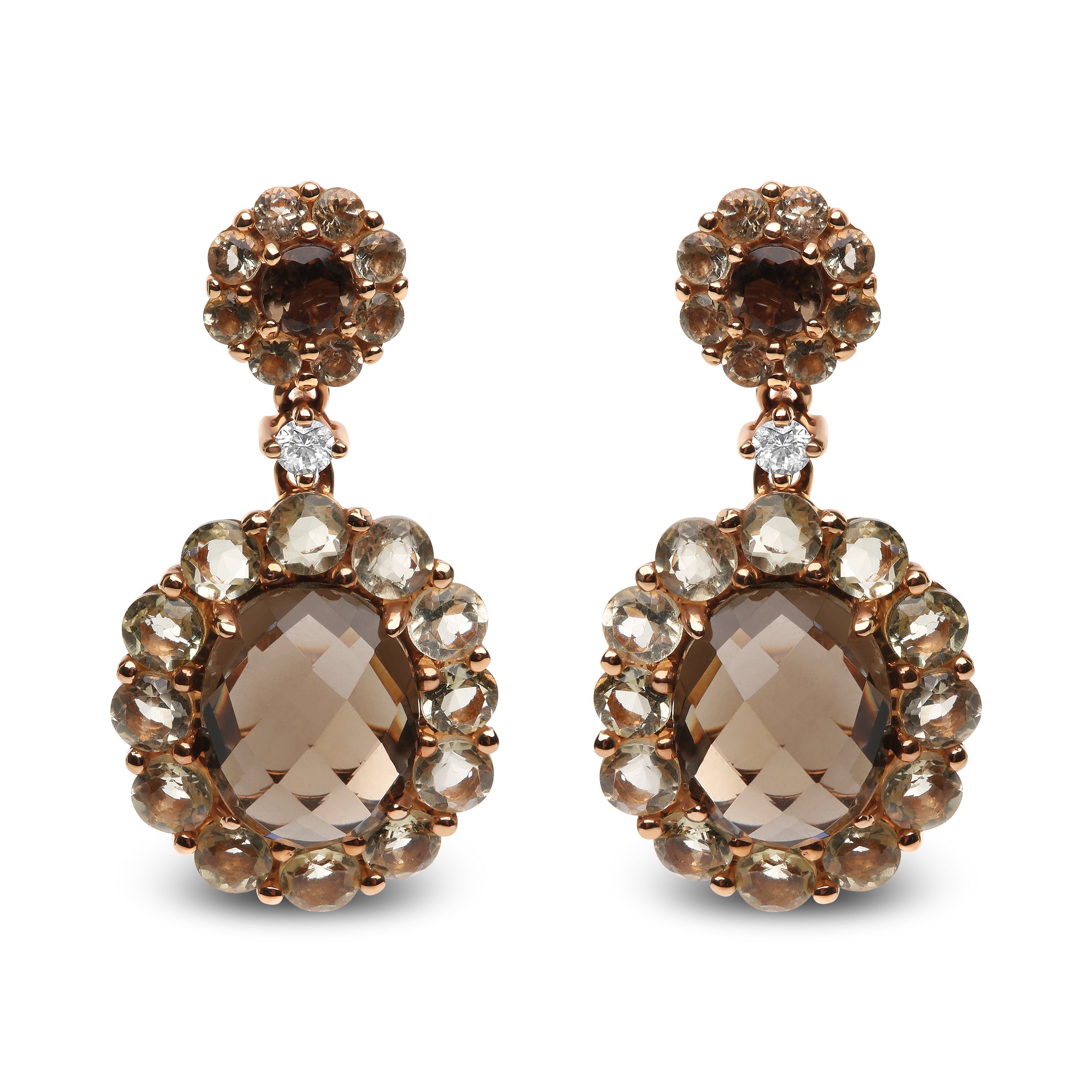 18K Rose Gold Diamond Accent and Lemon and Oval Smoky Color Quartz Gemstone Dangle Drop Earring (G-H Color, SI1-SI2 Clarity) by Bids.com