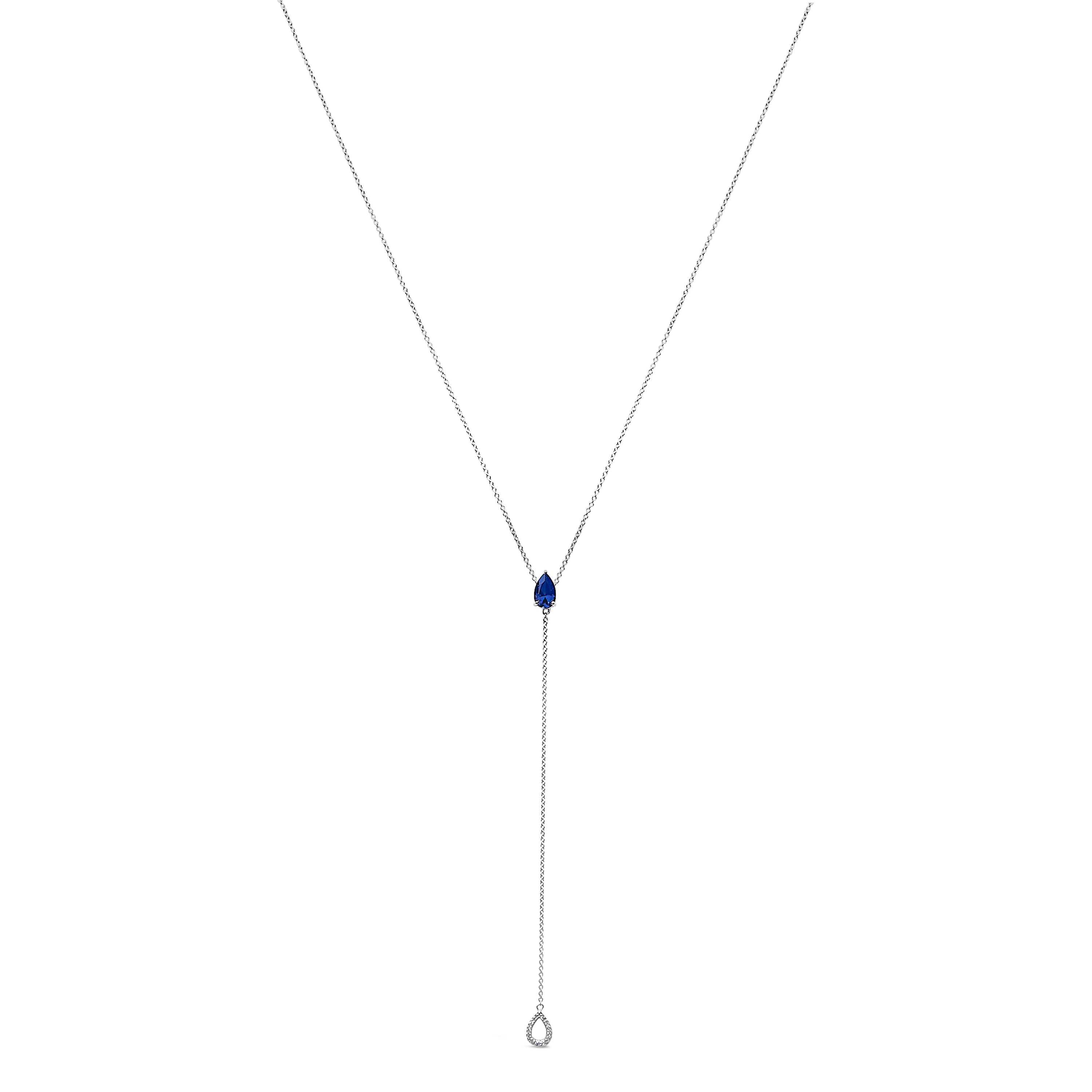 Sterling Silver Created Blue Sapphire and Diamond Accent Y Necklace by Bids.com