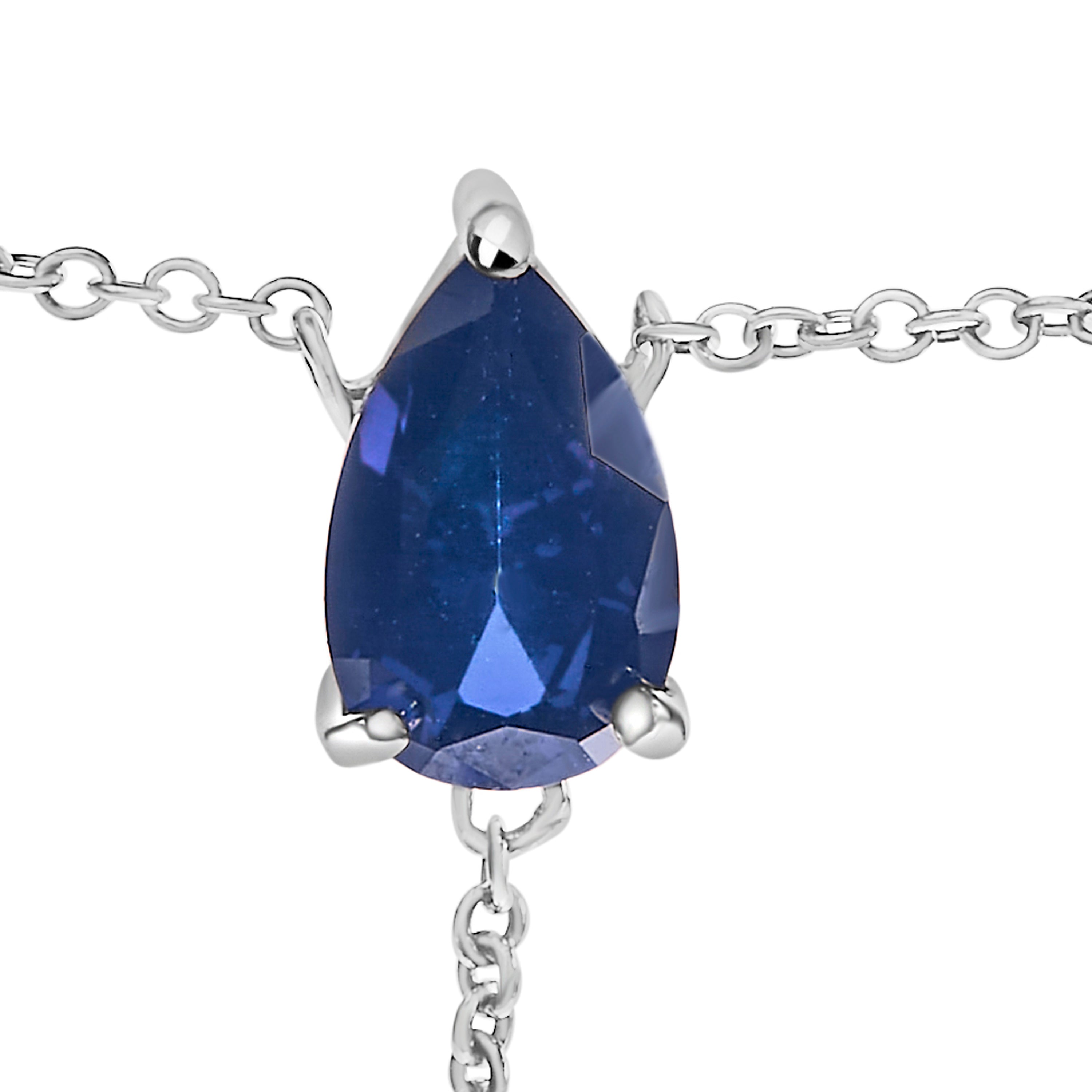 Sterling Silver Created Blue Sapphire and Diamond Accent Y Necklace by Bids.com
