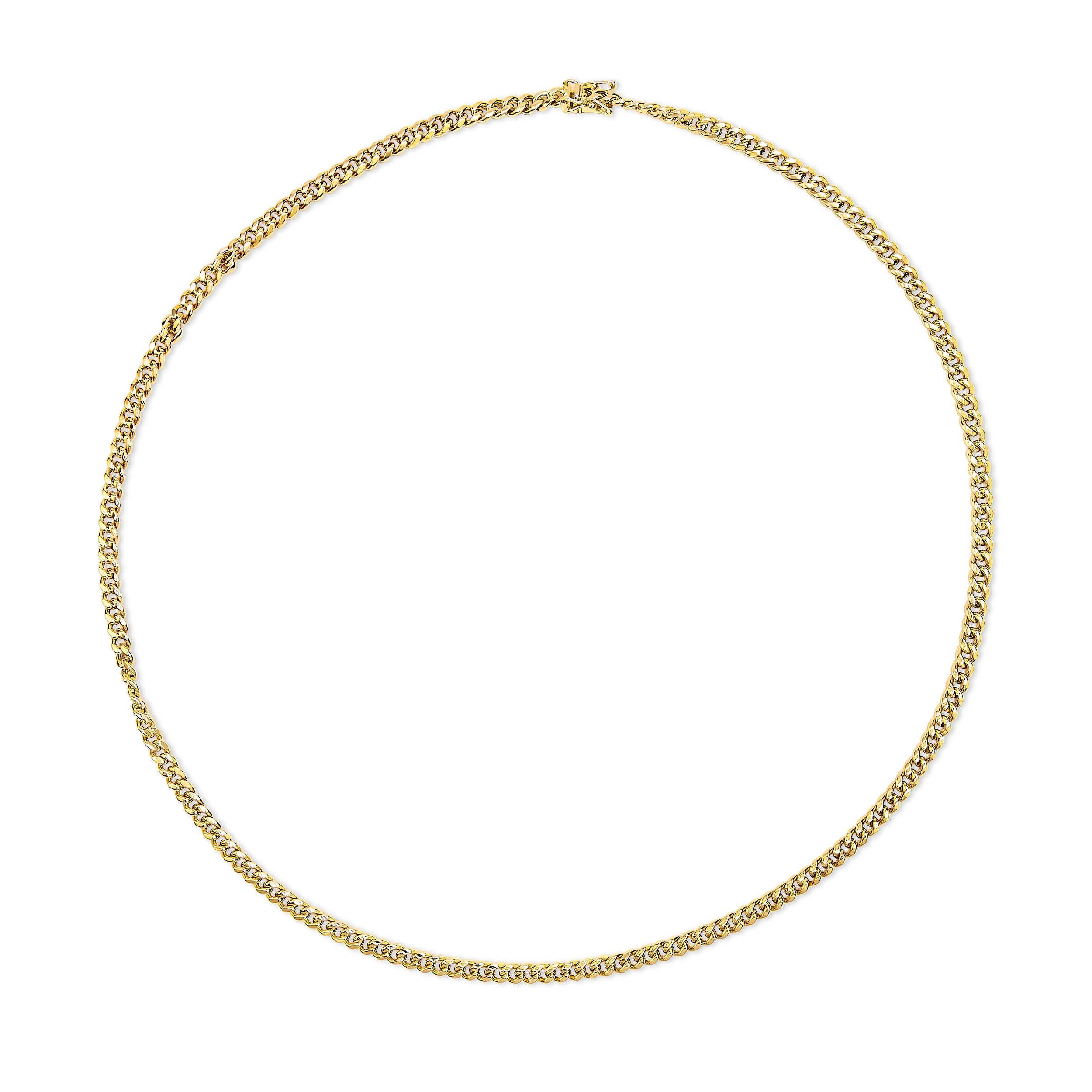 Semi-Solid 14K Yellow Gold 4.5mm Miami Cuban Chain Necklace - Unisex Chain - 22 Inches DestGlow