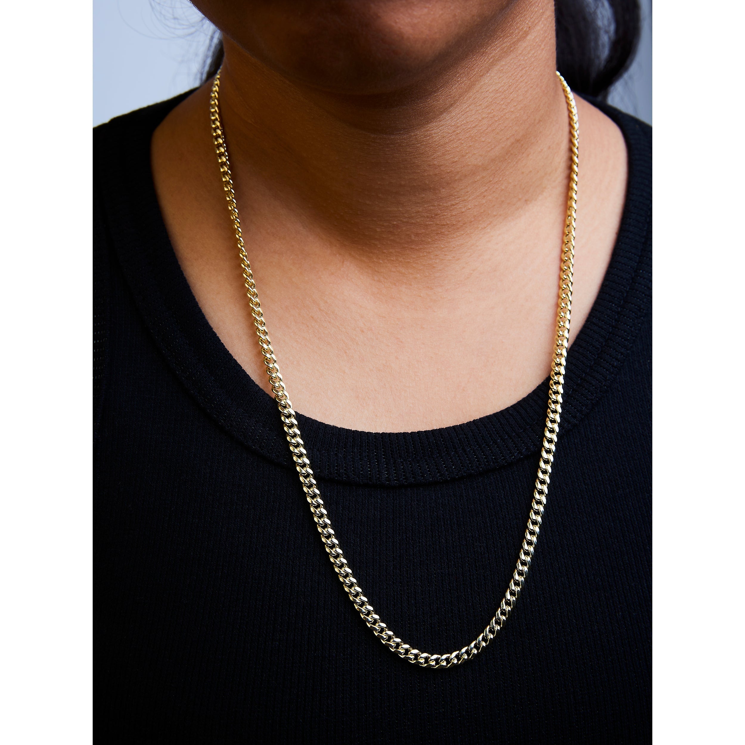 Semi-Solid 14K Yellow Gold 4.5mm Miami Cuban Chain Necklace - Unisex Chain - 22 Inches DestGlow
