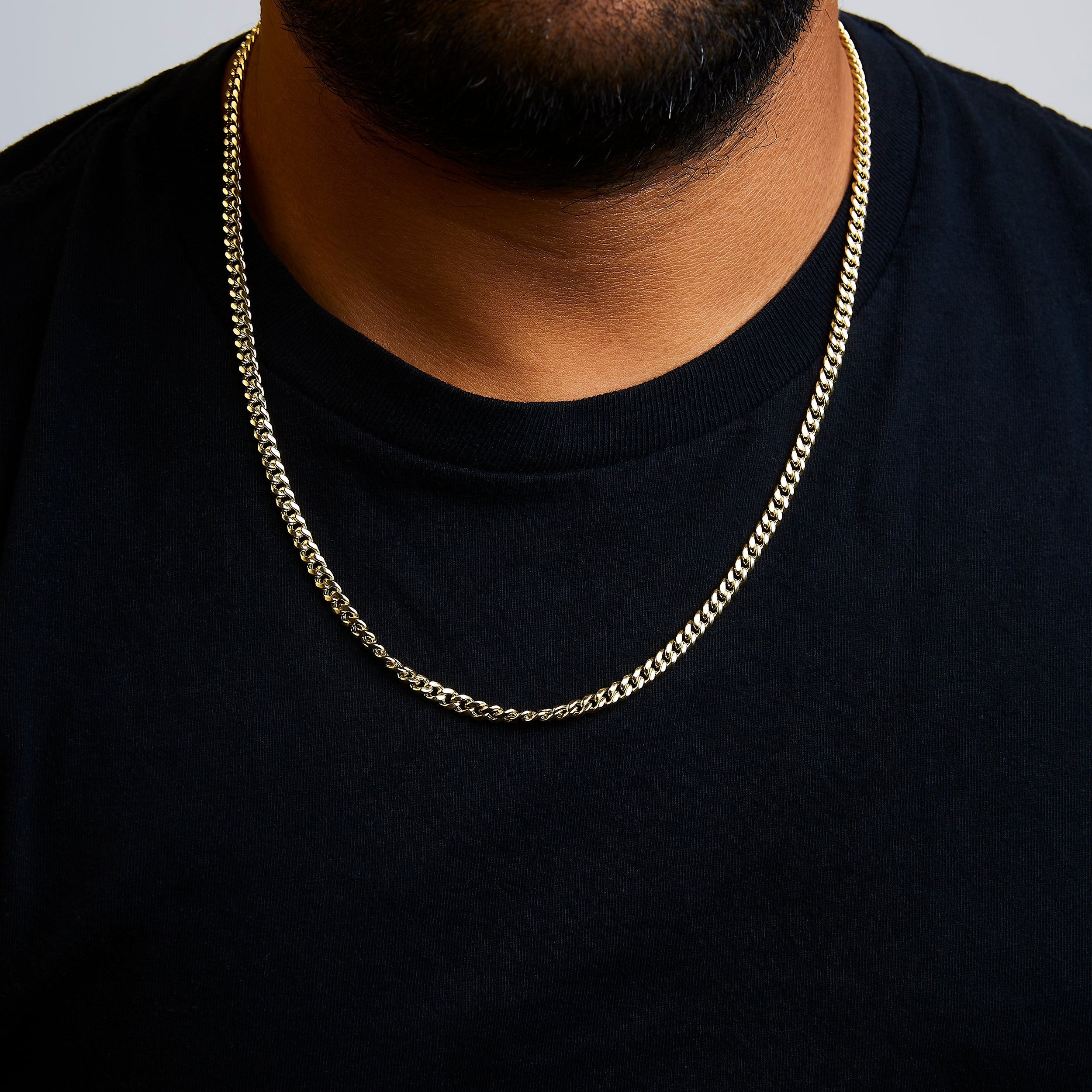 Semi-Solid 14K Yellow Gold 4.5mm Miami Cuban Chain Necklace - Unisex Chain - 22 Inches DestGlow