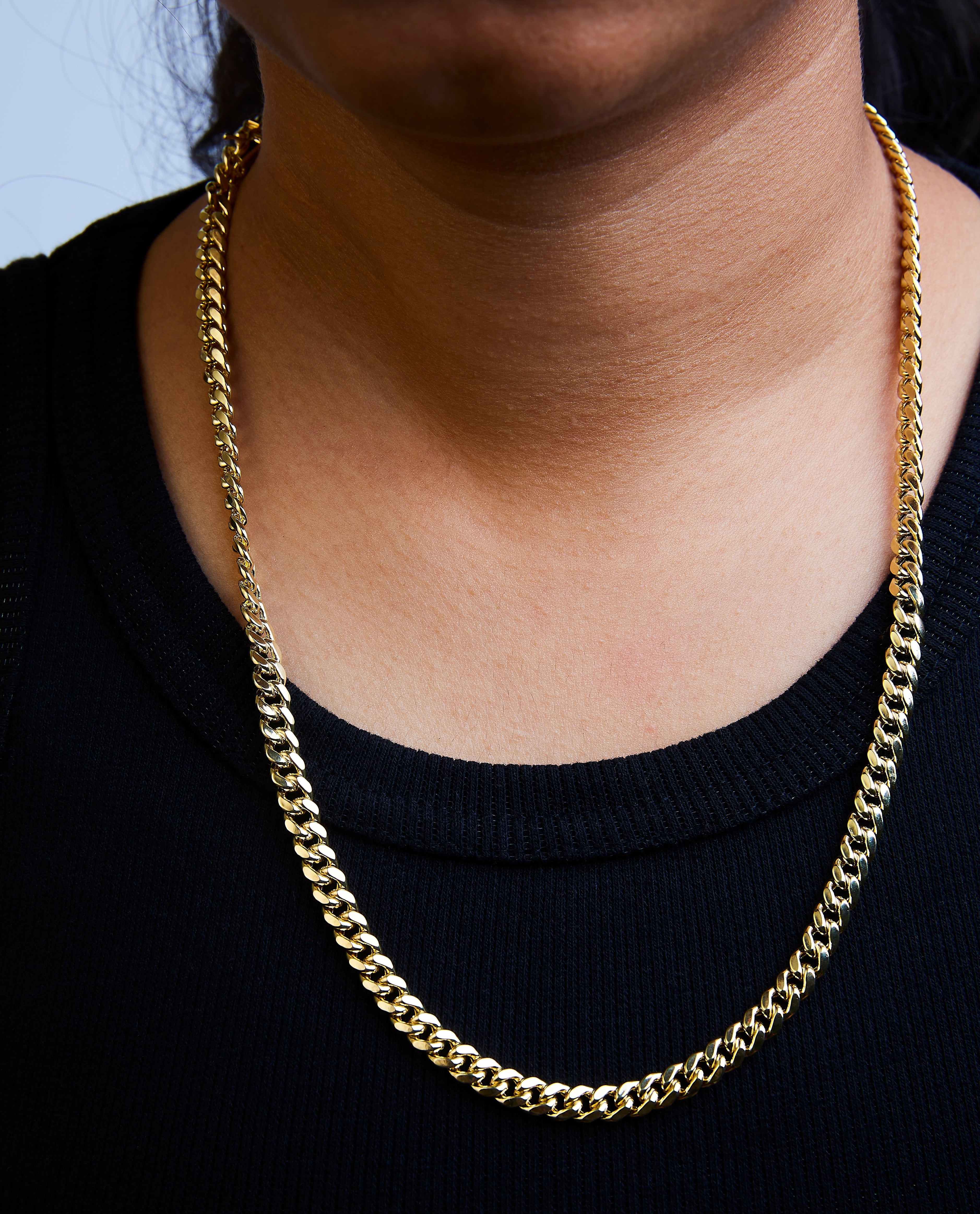 Semi-Solid 14K Yellow Gold 6.1mm Classic Miami Cuban Chain Necklace - 22 Inches DestGlow