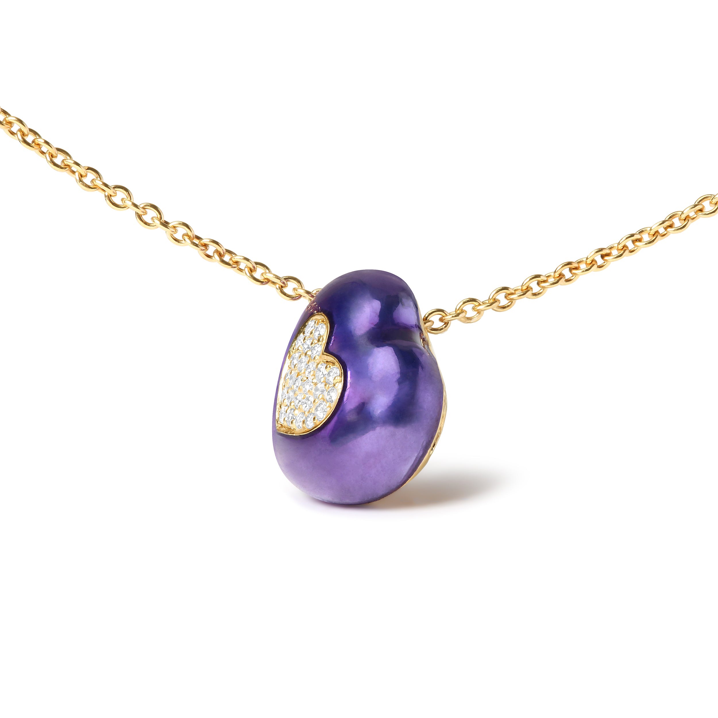 18K Yellow Gold Blue Enamel 1/10 Cttw Round Pave Diamonds Heart Shape 18" Pendant Necklace (G-H Color, SI1-SI2 Clarity) - Adjustable up to 16" - 18" by Bids.com