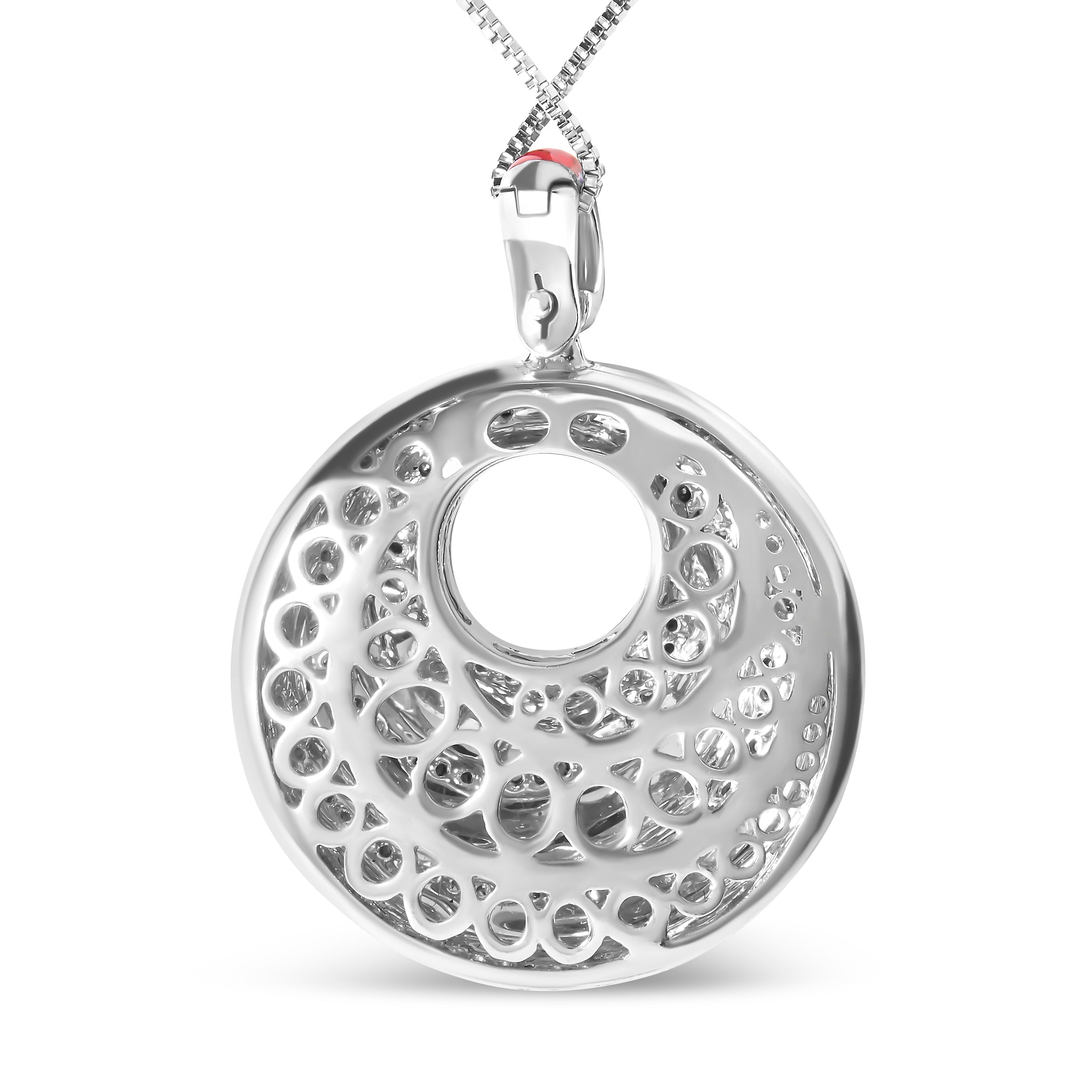 .925 Sterling Silver Red Enamel and 1/2 Diamond Endless Swirl Medallion 18" Pendant Necklace (F-G Color, VS1-VS2 Clarity) by Bids.com