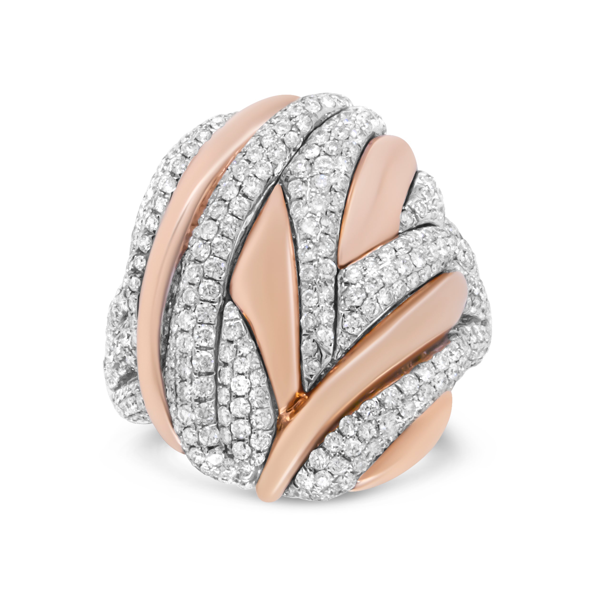 18K Rose and White Gold 1 7/8 Cttw Diamond and Gold Textured Dome Cocktail Ring (F-G Color, VS1-VS2 Clarity) - Size 6.5 by Bids.com