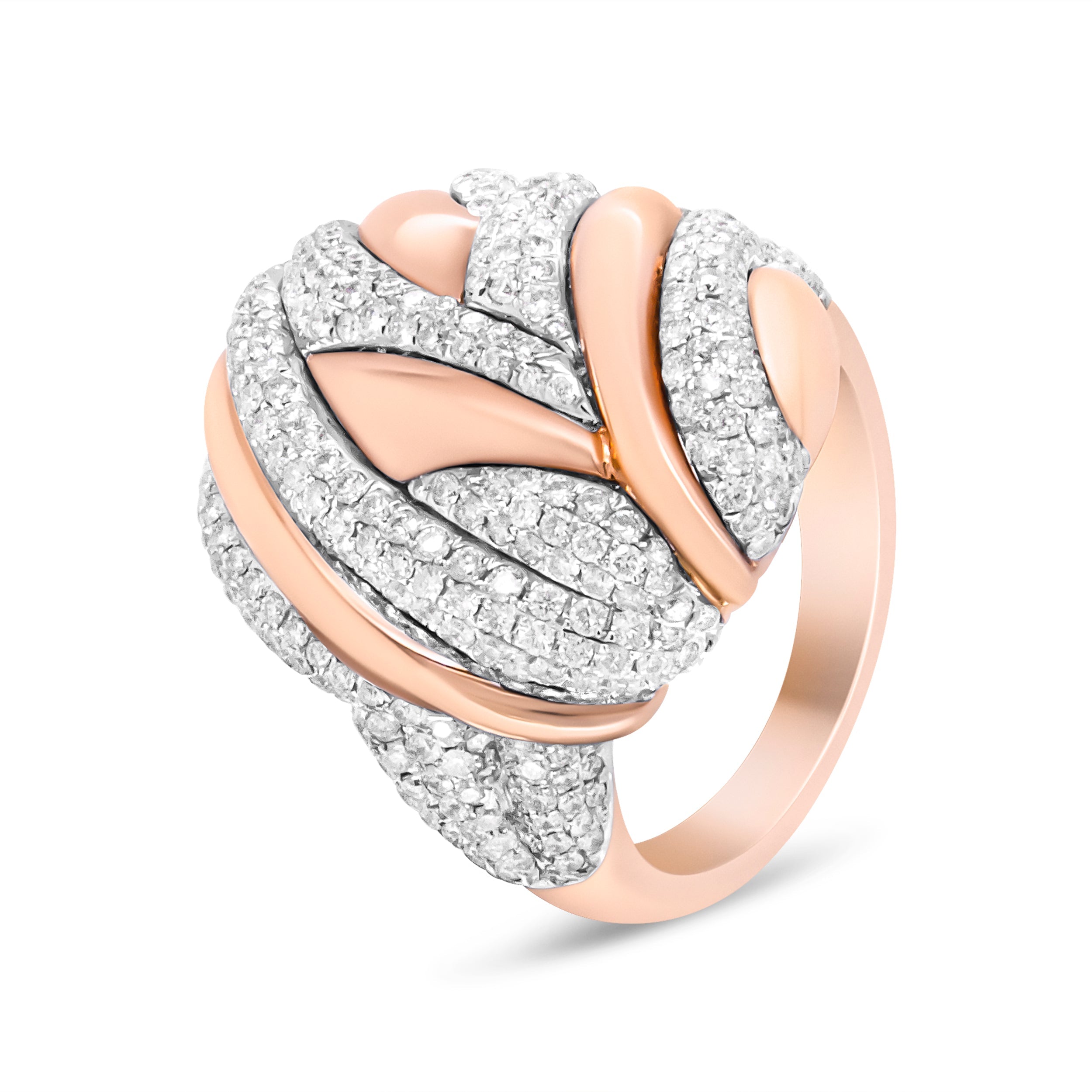 18K Rose and White Gold 1 7/8 Cttw Diamond and Gold Textured Dome Cocktail Ring (F-G Color, VS1-VS2 Clarity) - Size 6.5 by Bids.com