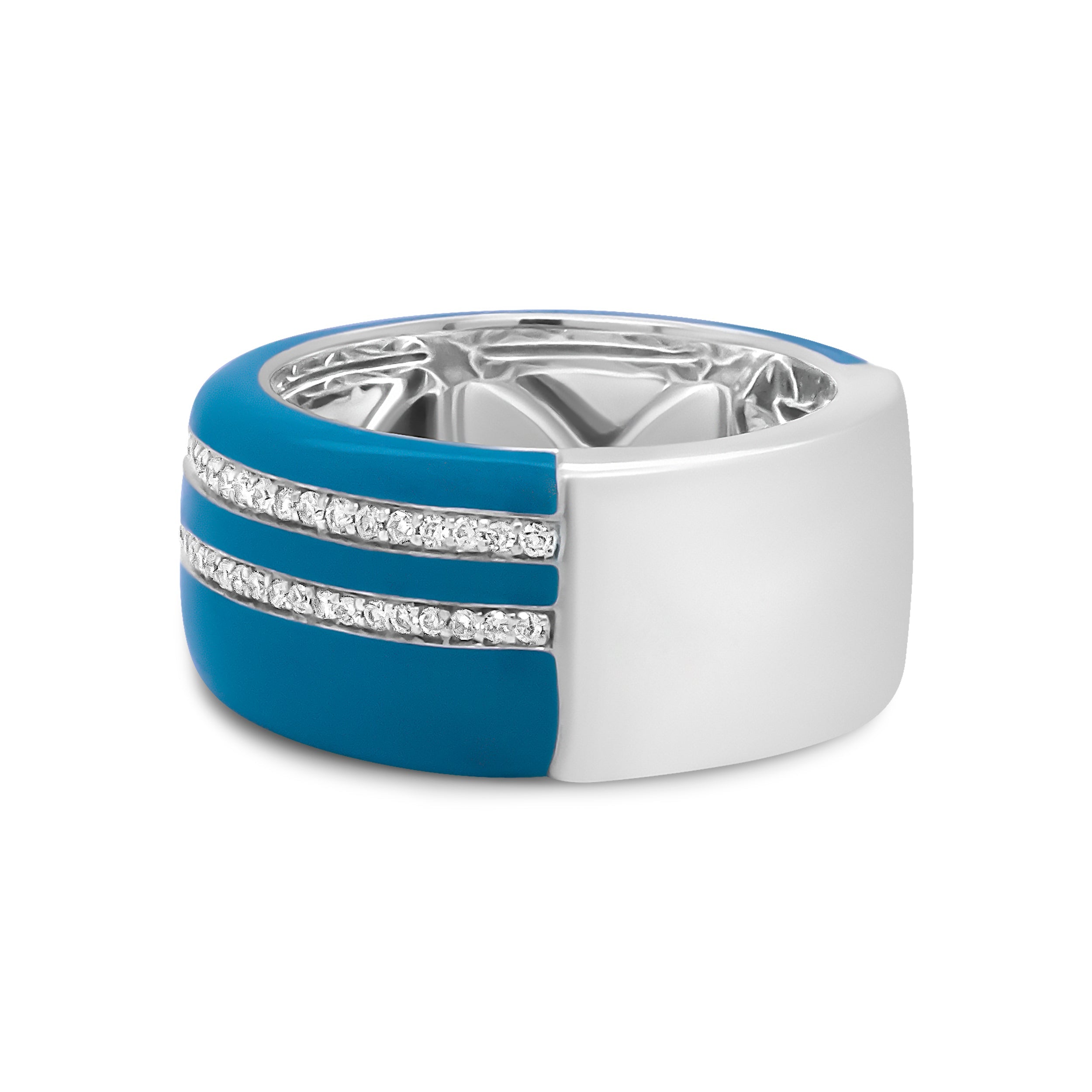 .925 Sterling Silver Turquoise Enamel 5/8 Cttw Round Diamond Wide Band Statement Ring (F-G Color, VS1-VS2 Clarity) - Size 7 by Bids.com