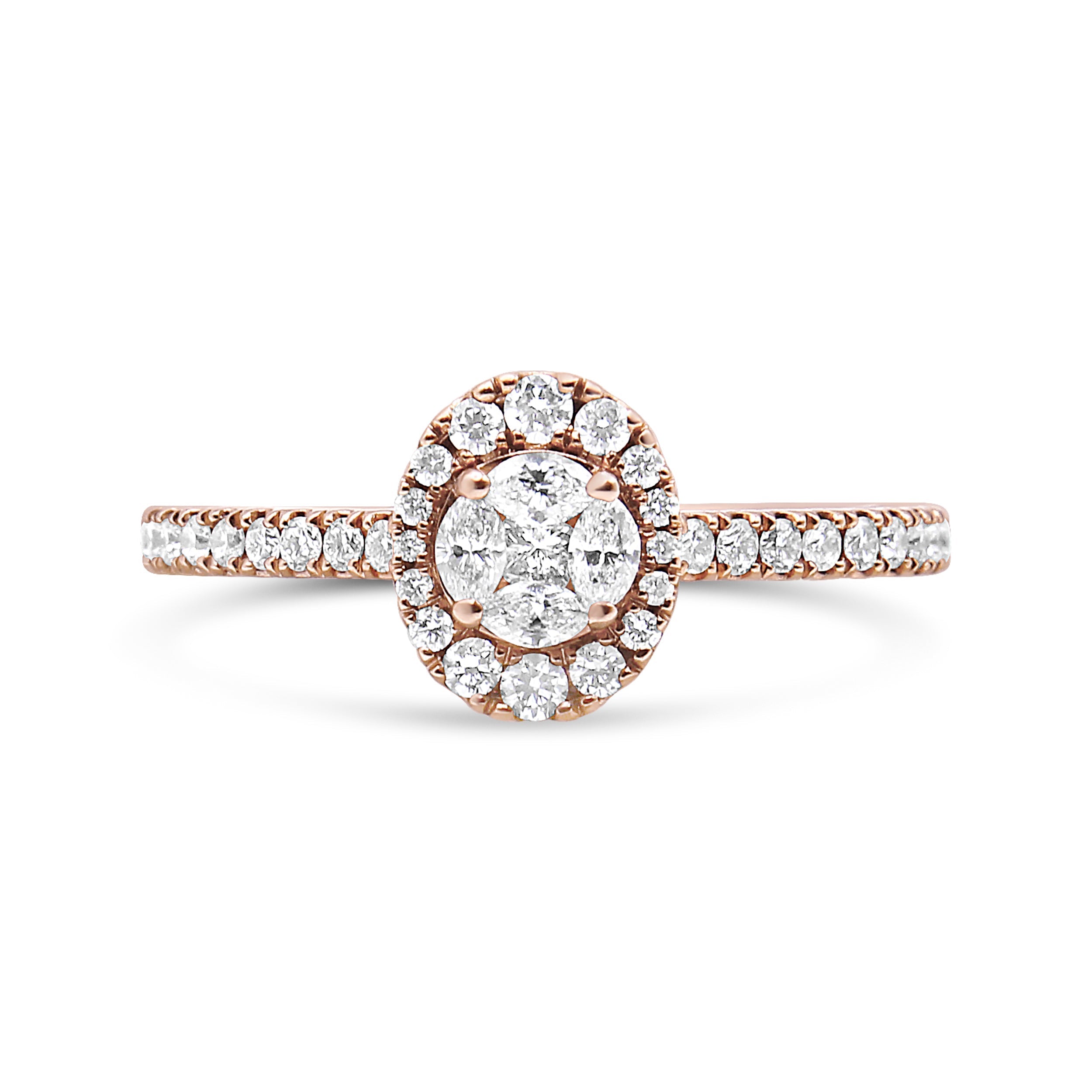 18K Rose Gold 1/2 Cttw Composite Marquise Composite Diamond Oval Shaped Halo Engagement Ring (F-G Color, VS1-VS2 Clarity) - Ring Size 7