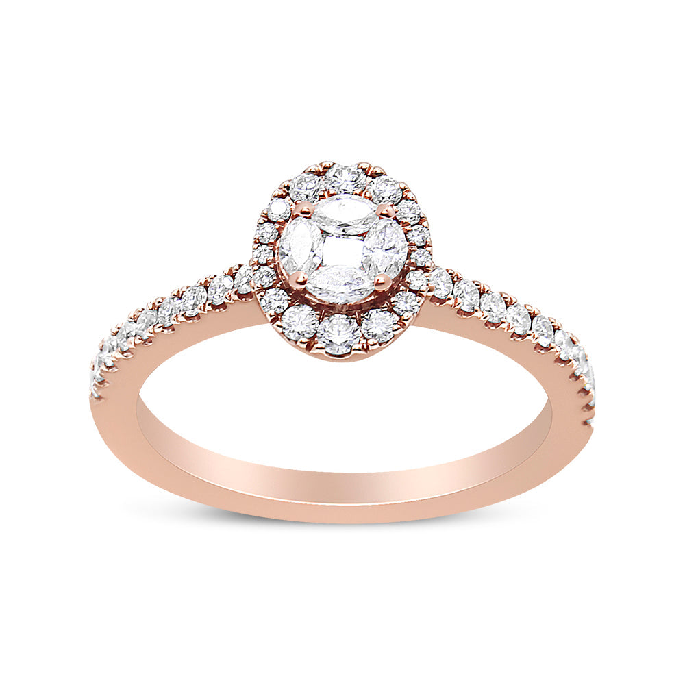 18K Rose Gold 1/2 Cttw Composite Marquise Composite Diamond Oval Shaped Halo Engagement Ring (F-G Color, VS1-VS2 Clarity) - Ring Size 7 by Bids.com
