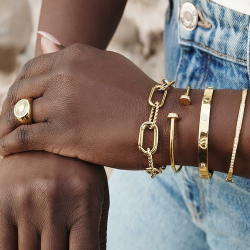 Threader Interlocking Link Jewelry Set - Gold Necklace, Bracelet & Earrings