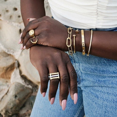 Threader Interlocking Link Jewelry Set - Gold Necklace, Bracelet & Earrings