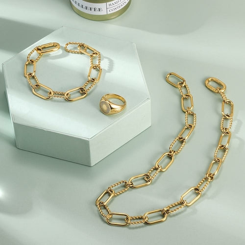 Threader Interlocking Link Jewelry Set - Gold Necklace, Bracelet & Earrings