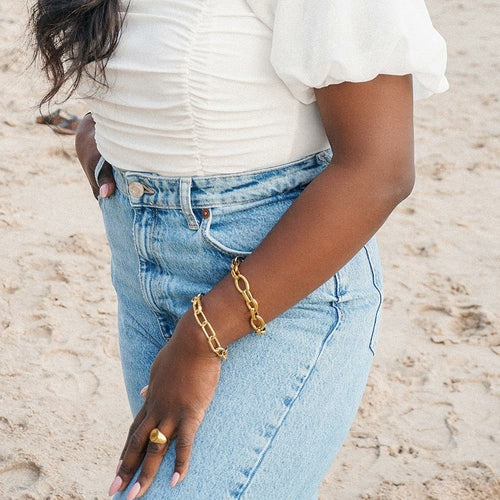Threader Interlocking Link Jewelry Set - Gold Necklace, Bracelet & Earrings