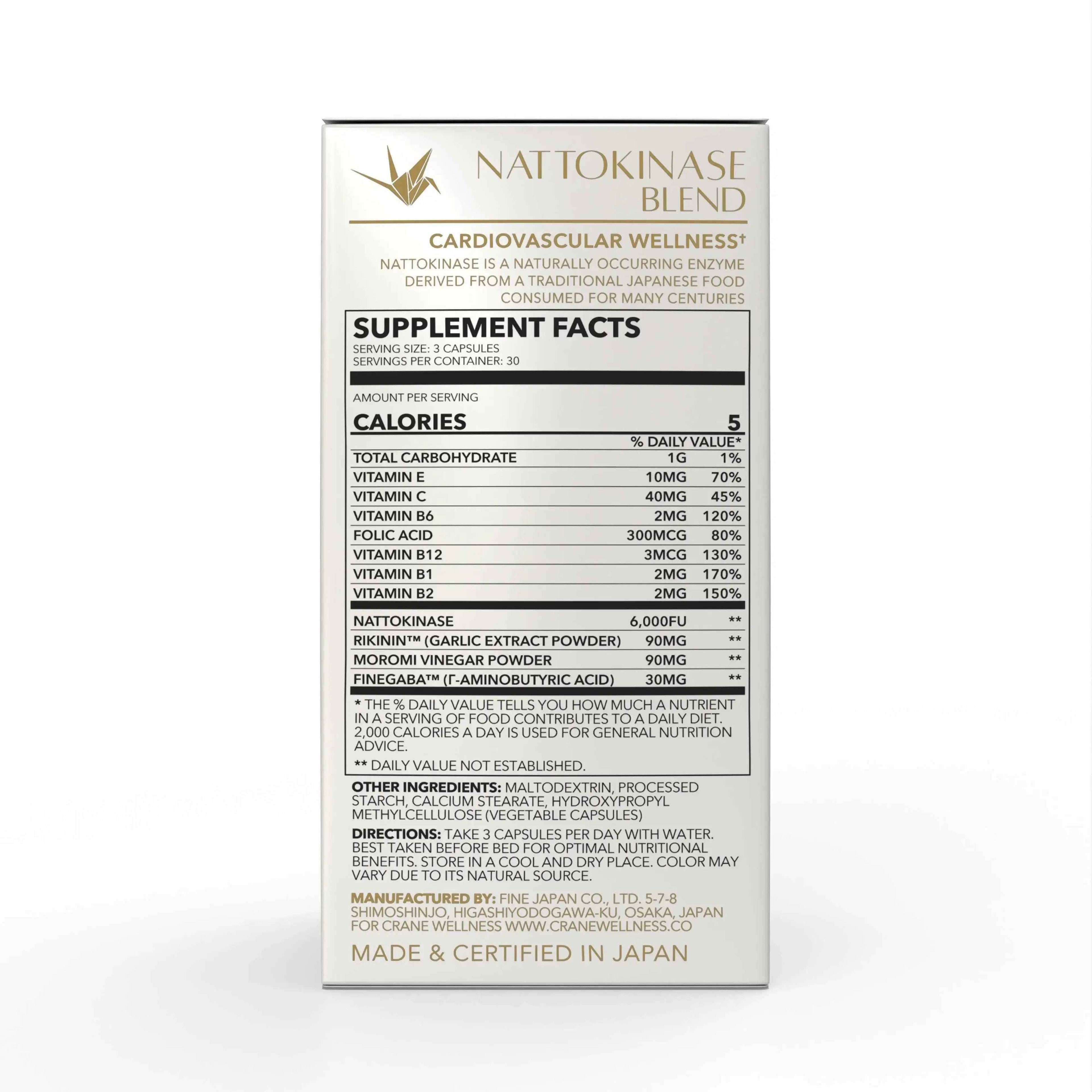 Nattokinase Blend 6,000 FU Cardiovascular Support Capsules by Crane Wellness