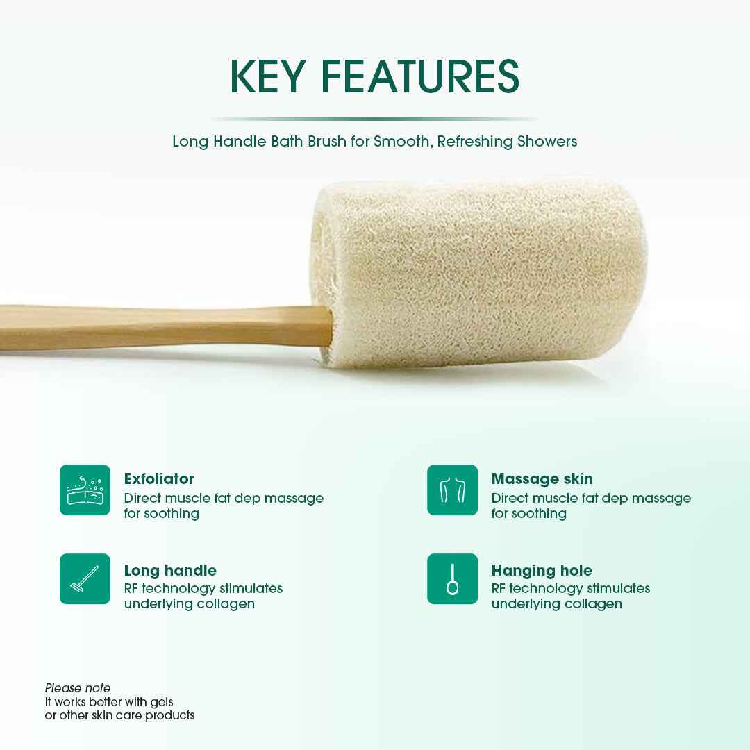 Natural Loofah Bath Brush w/Long Handle.