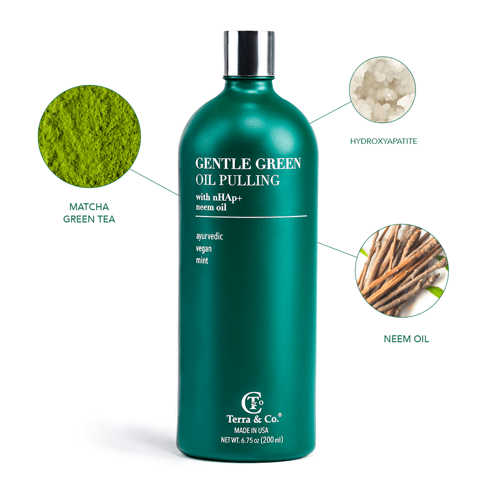 Gentle Green™ Oral Detox Bundle – Stainless Steel Tongue Scraper & Ayurvedic Oil Pulling (Fluoride-Free, Enamel Support) by Terra & Co.
