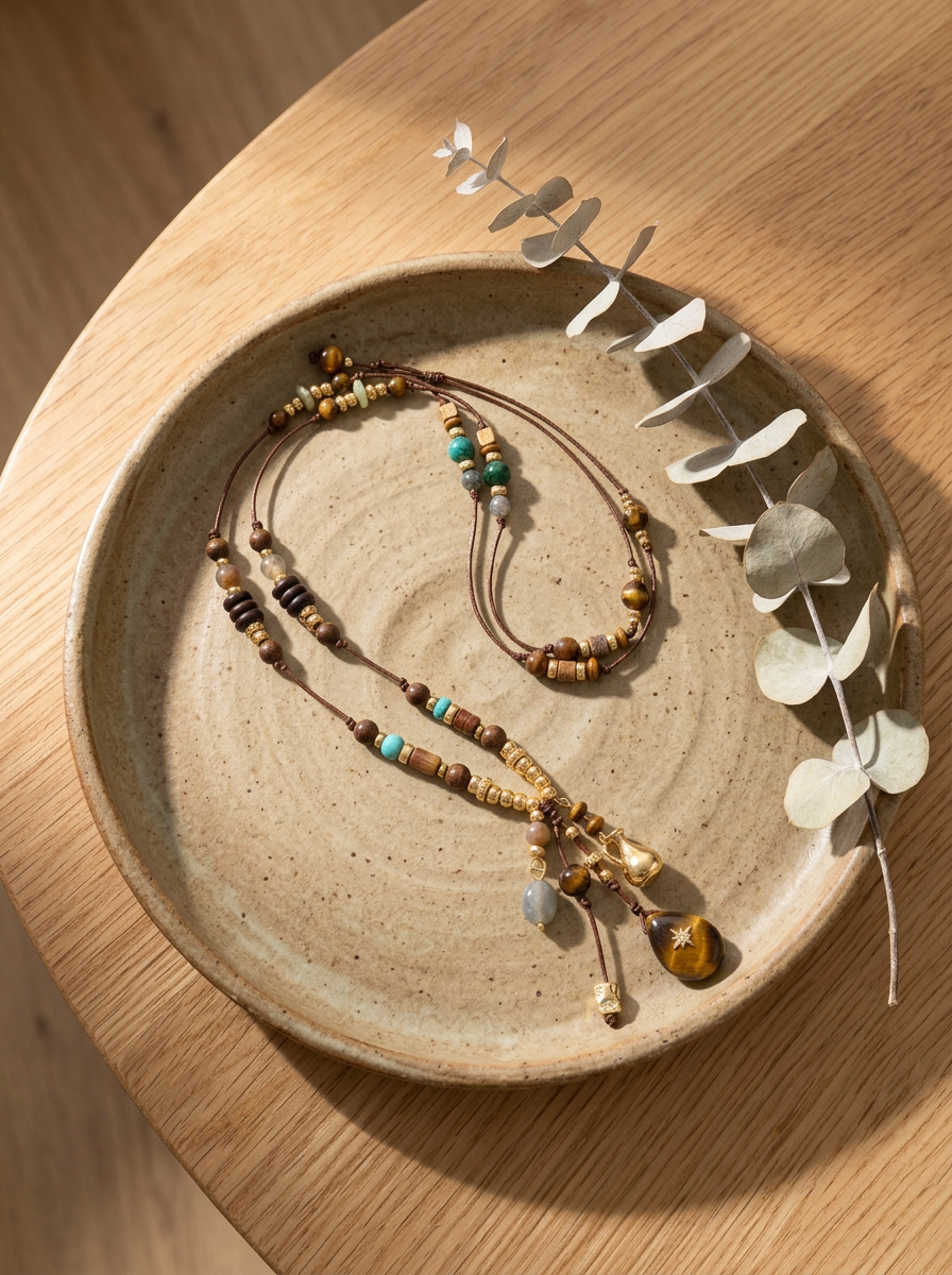 Natural Stone Beaded Long Necklace DestGlow