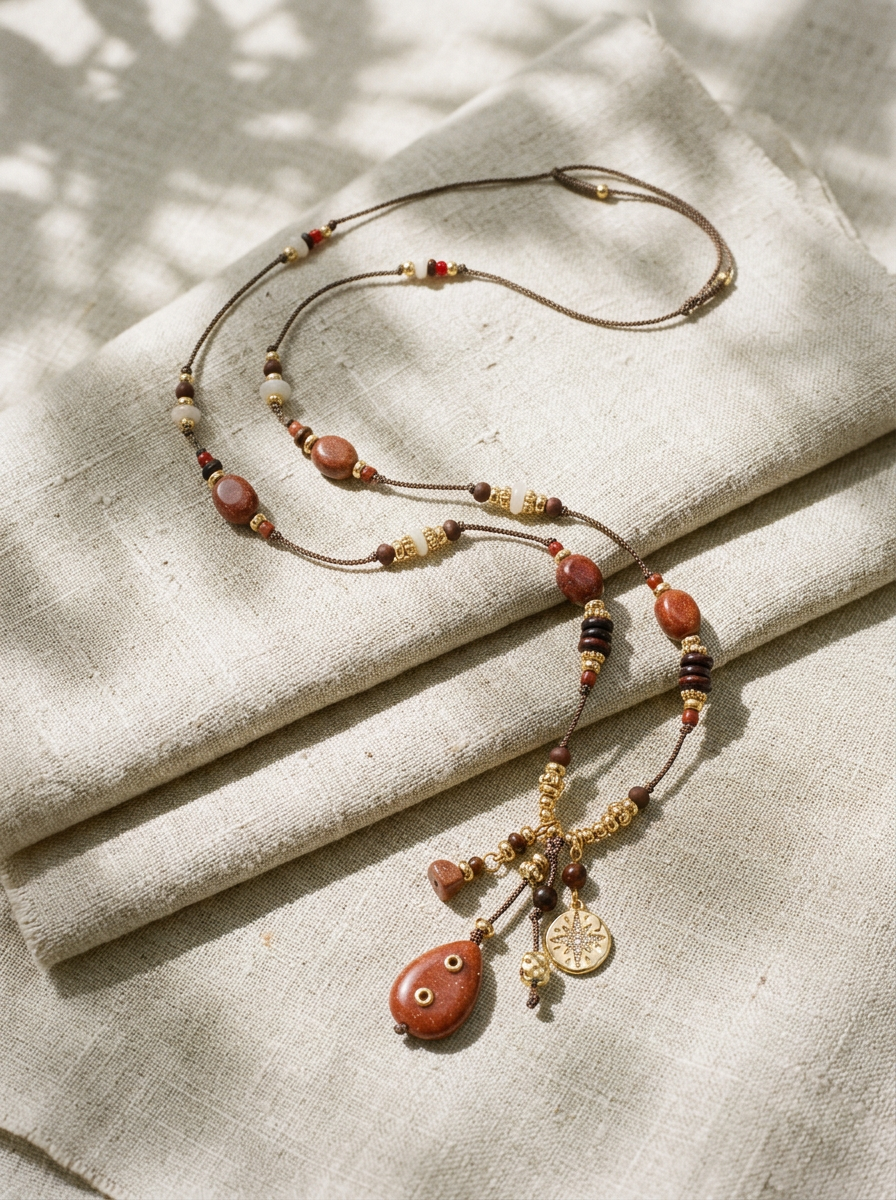 Natural Stone Beaded Long Necklace DestGlow