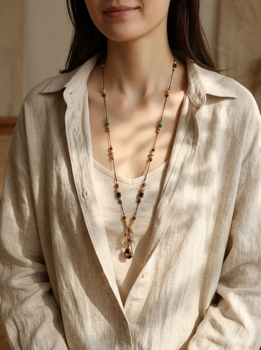 Natural Stone Beaded Long Necklace DestGlow