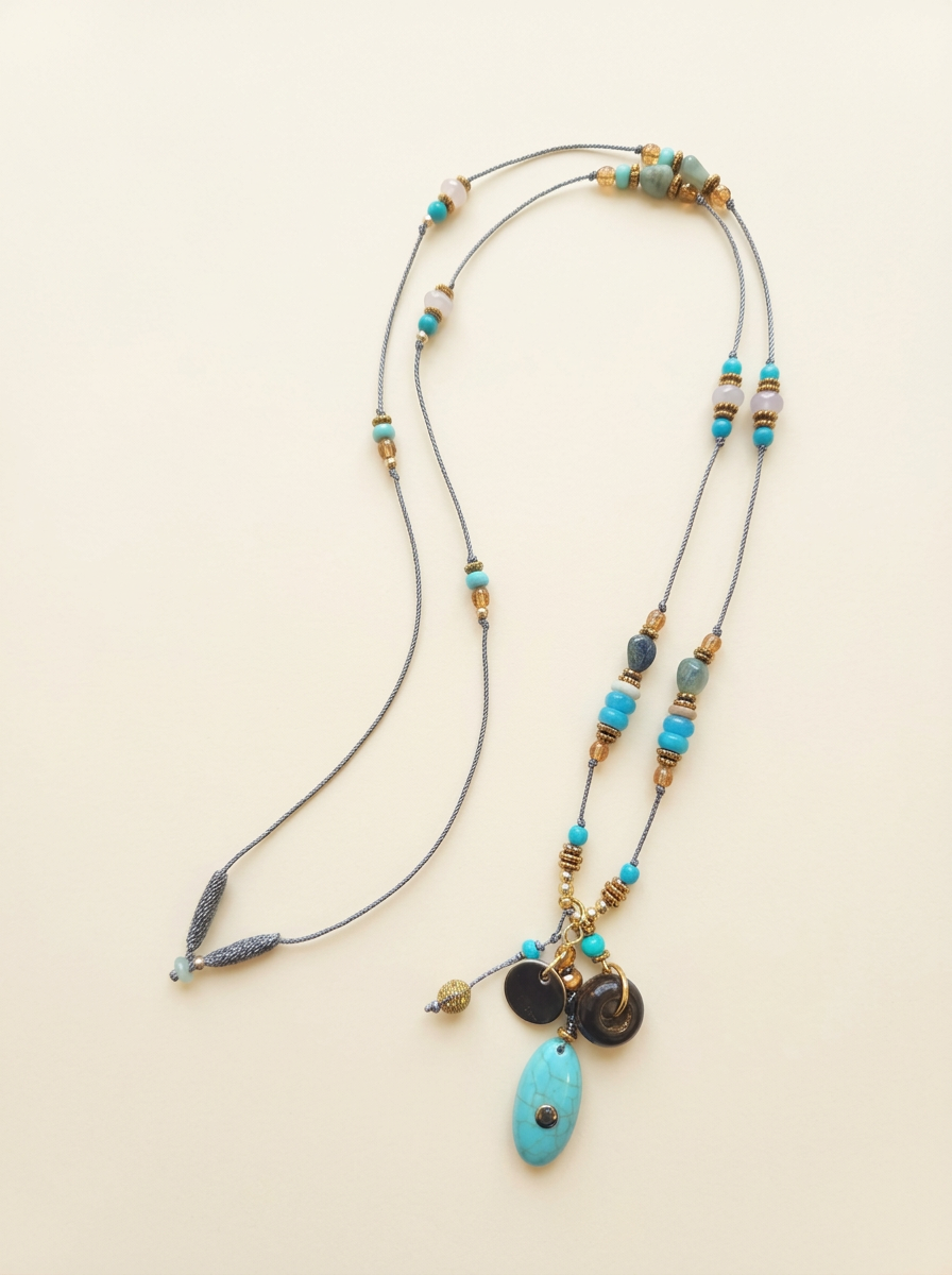 Natural Stone Beaded Long Necklace DestGlow