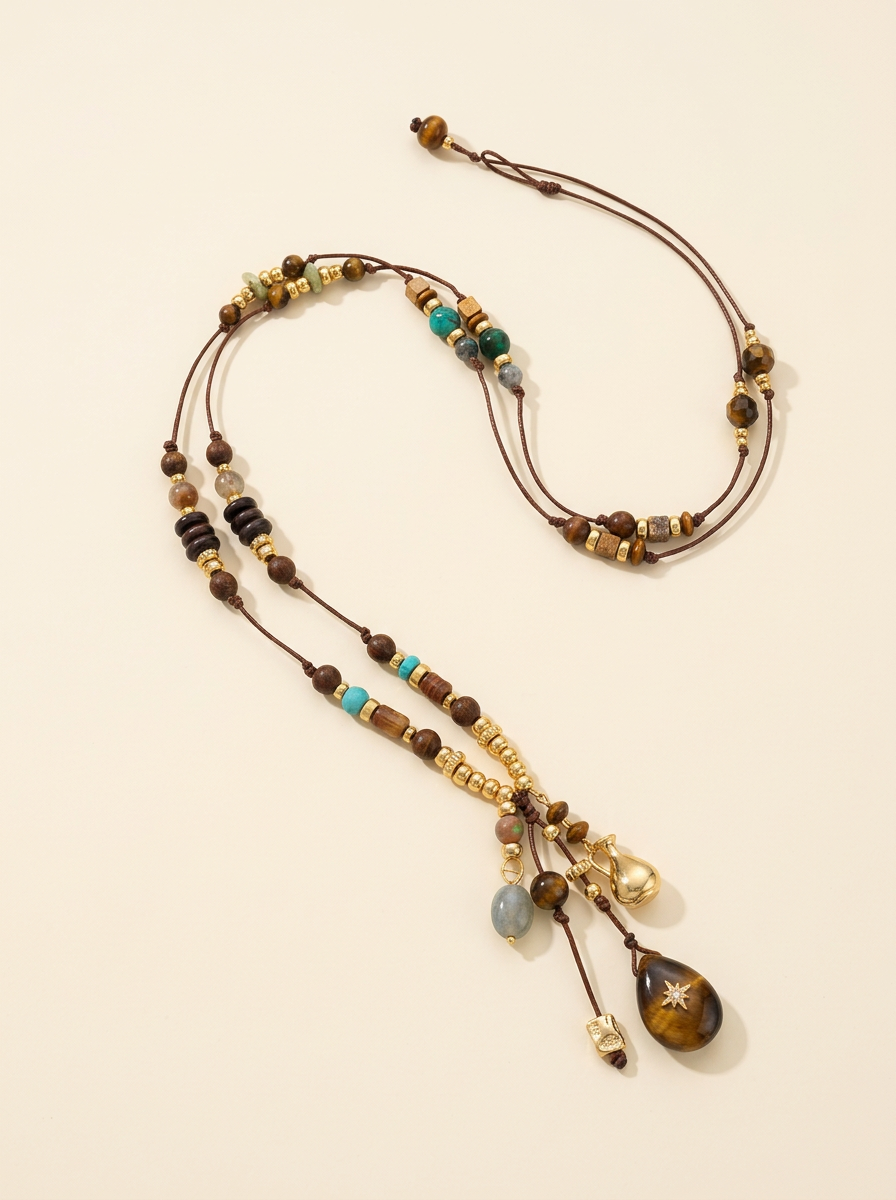 Natural Stone Beaded Long Necklace DestGlow