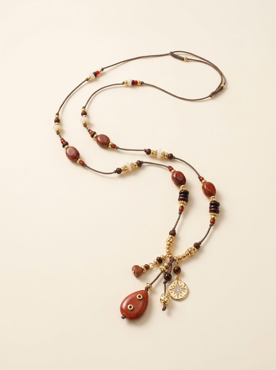 Natural Stone Beaded Long Necklace DestGlow