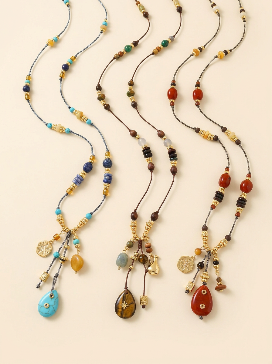 Natural Stone Beaded Long Necklace DestGlow