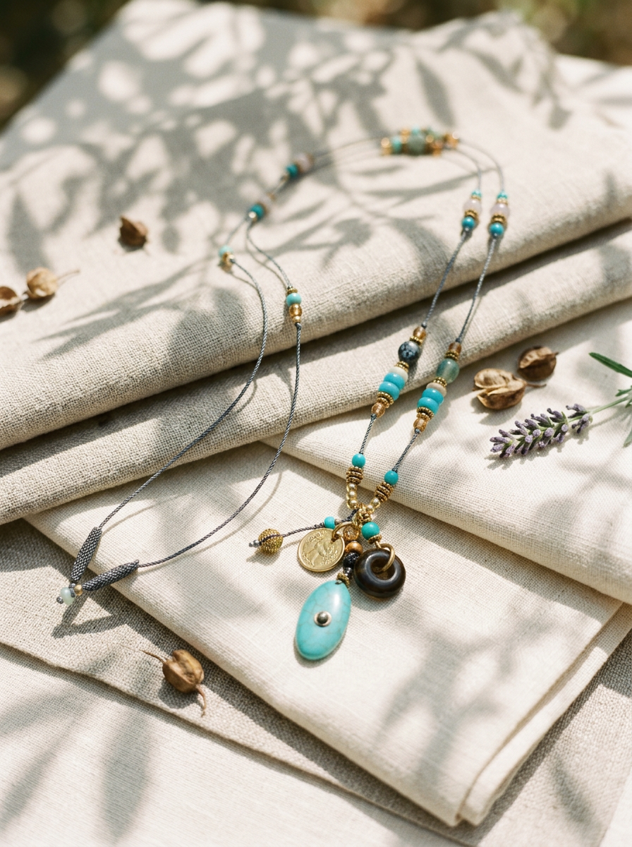 Natural Stone Beaded Long Necklace DestGlow
