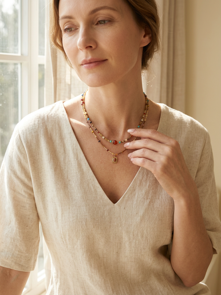Natural Stone Boho Jewelry Choker Necklace by LINTICO