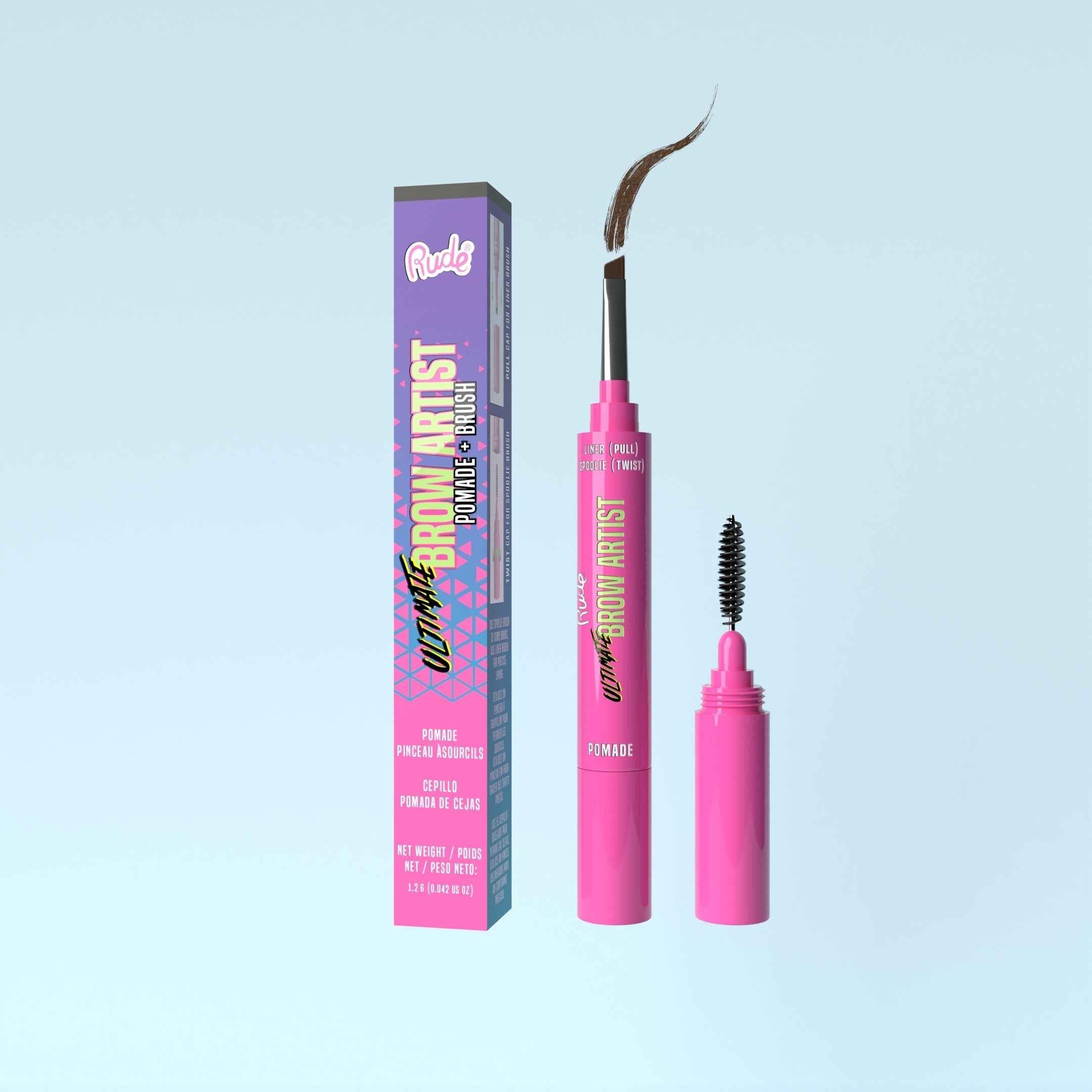 RUDE Ultimate Brow Artist Pomade and Brush - Neutral Brown