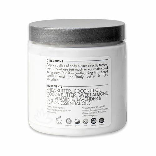Organic Whipped Body Butter - Lemon Verbena Moisturizer for Dry Skin