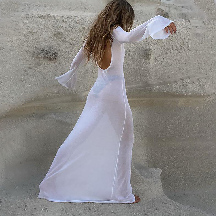 Summer Sexy Backless Long Sleeves See through Mesh Dress by Ragazza