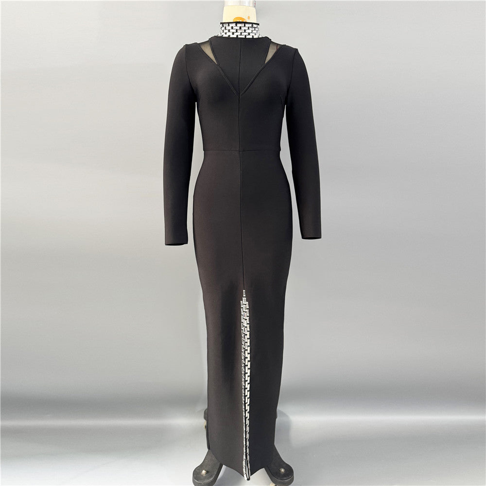 Bead Long Sleeve Bandage One Piece Dress Ladies Party Elegant Graceful Formal Dress by Ragazza