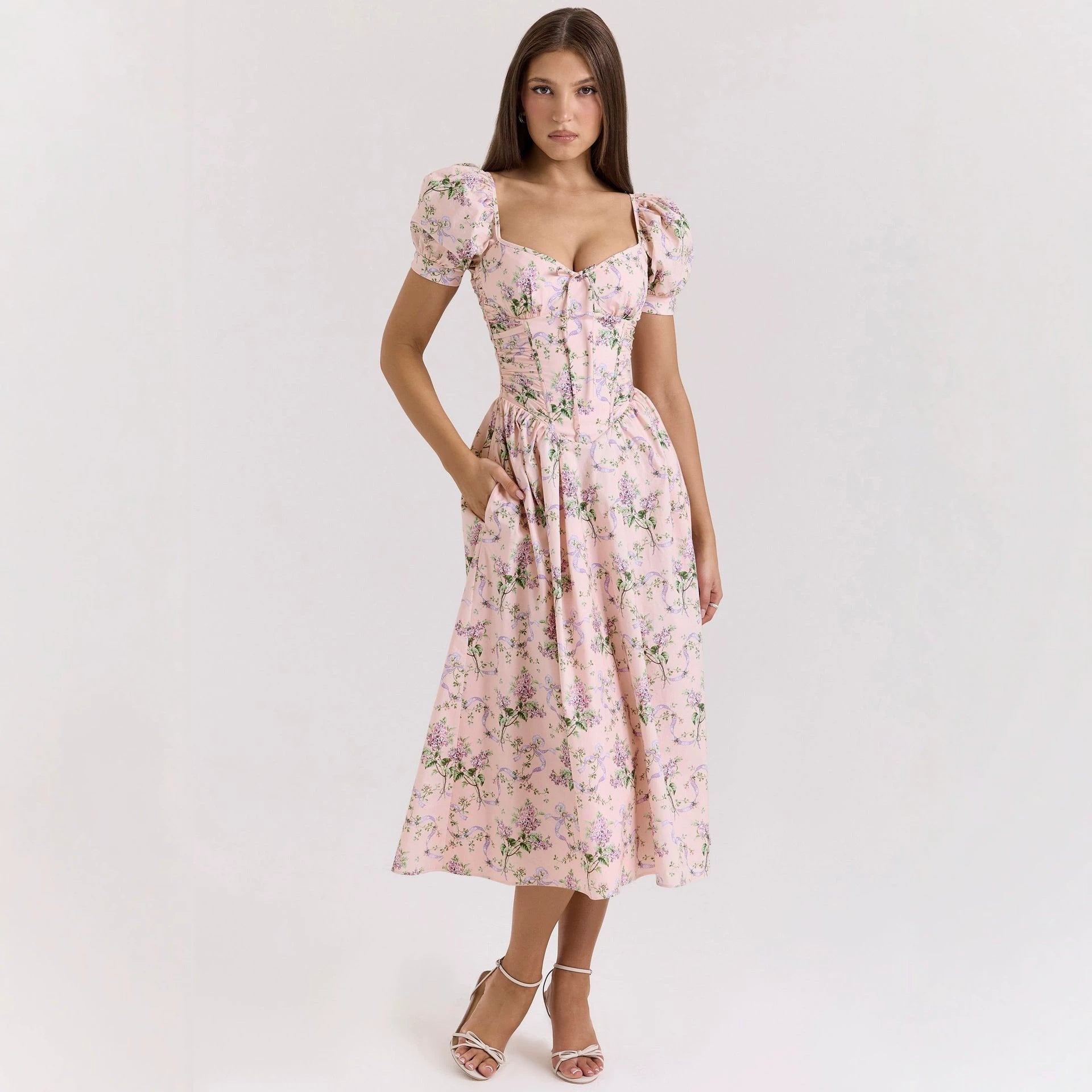 Spring Summer Dress Artistic French Fresh Printing Women Wear by Ragazza