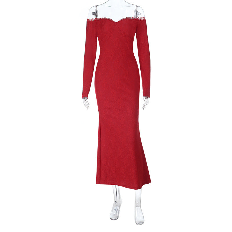 Lace off Shoulder Long Sleeve Dress Autumn Sexy Sheath Dress by Ragazza
