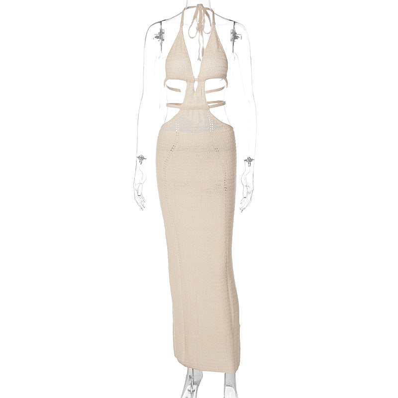 Sexy Pure Want to Hang Neck Wrapped Chest Hollow Out Stitching Lace up Dress for Women by Ragazza
