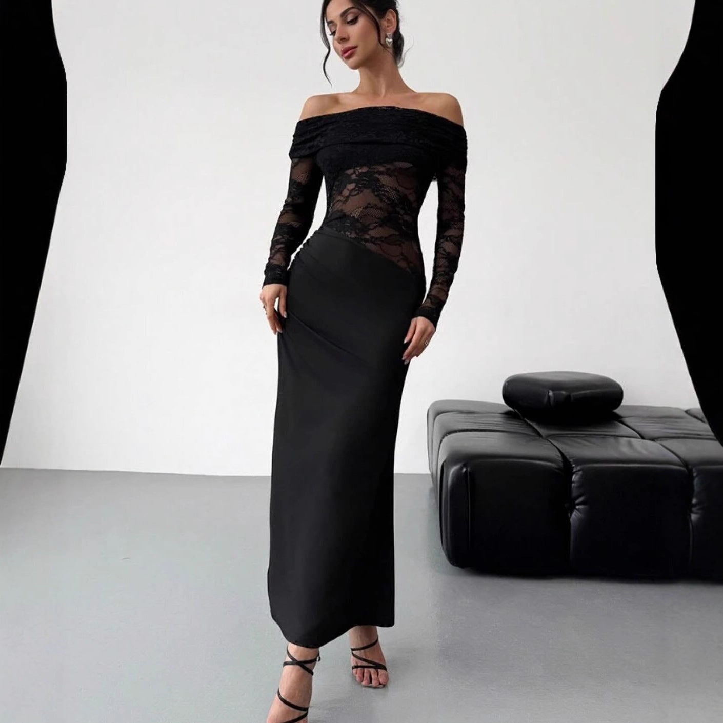 Hollow Out Cutout out Summer off-Shoulder Lace Maxi Dress Long Sleeve High Grade Sexy Sheath Dress Women Clothing by Ragazza