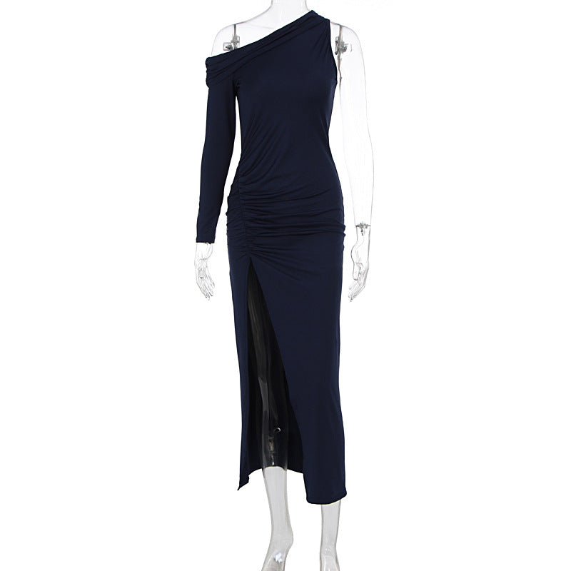 Women Clothes Summer Oblique Shoulder Long Sleeve Slim Fit Slit Dress by Ragazza