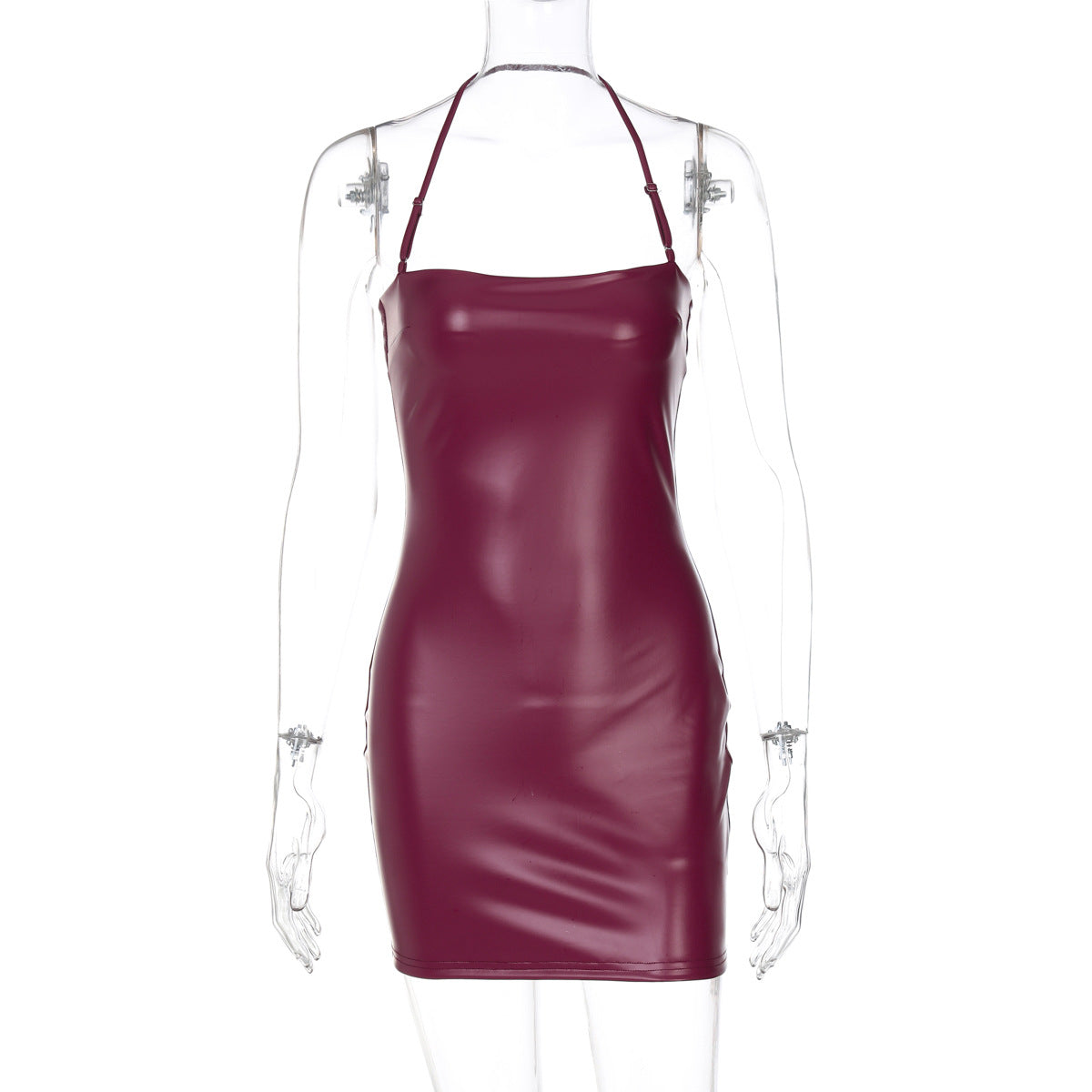 Women Clothing Spring Faux Leather Sexy Solid Color Tube Top Halter Sexy Tight Hip by Ragazza