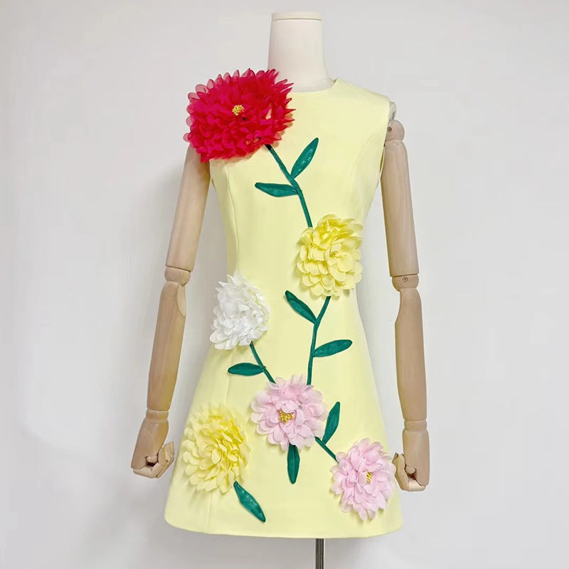 Personalized Minority Chic Short Dress Autumn Patchwork Three Dimensional Floral Design Slim Fit Slimming Dress Women by Ragazza