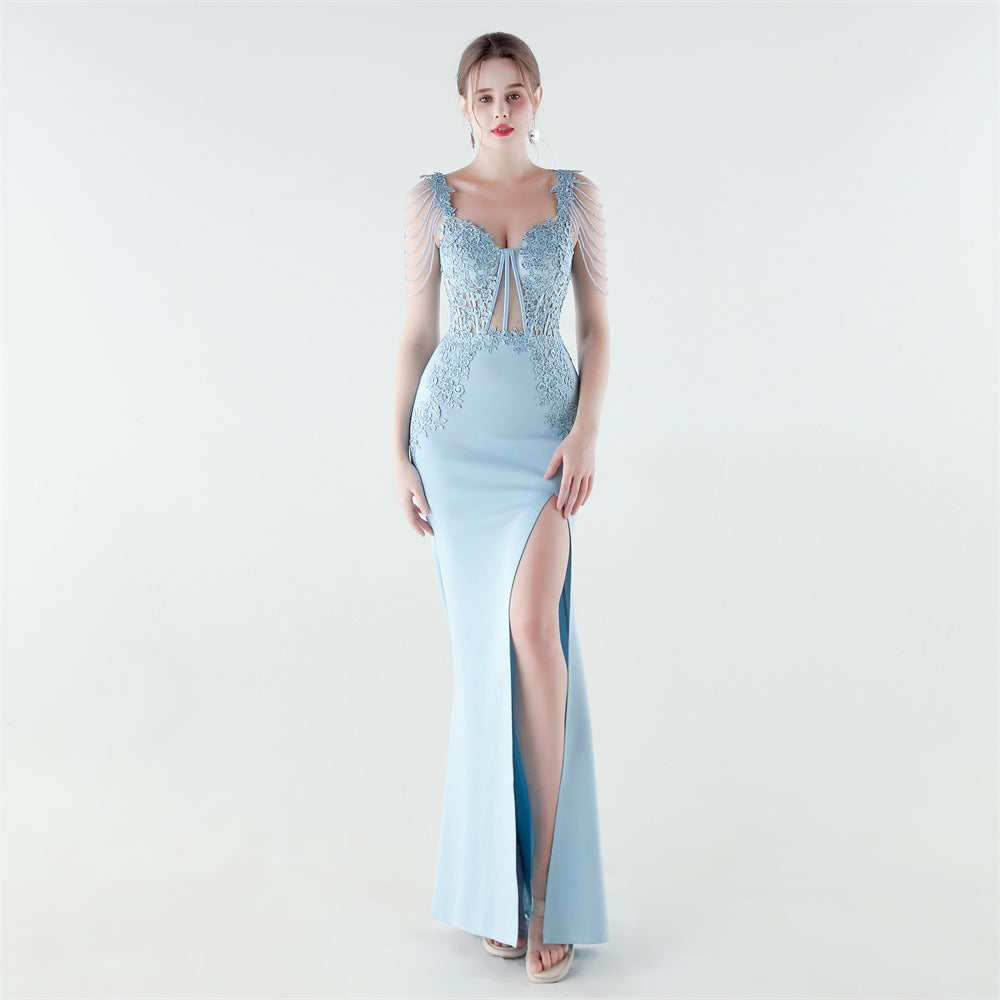 Heavy Industry Boning Corset Waist Binding Rhinestone Floral Evening Dress by Ragazza
